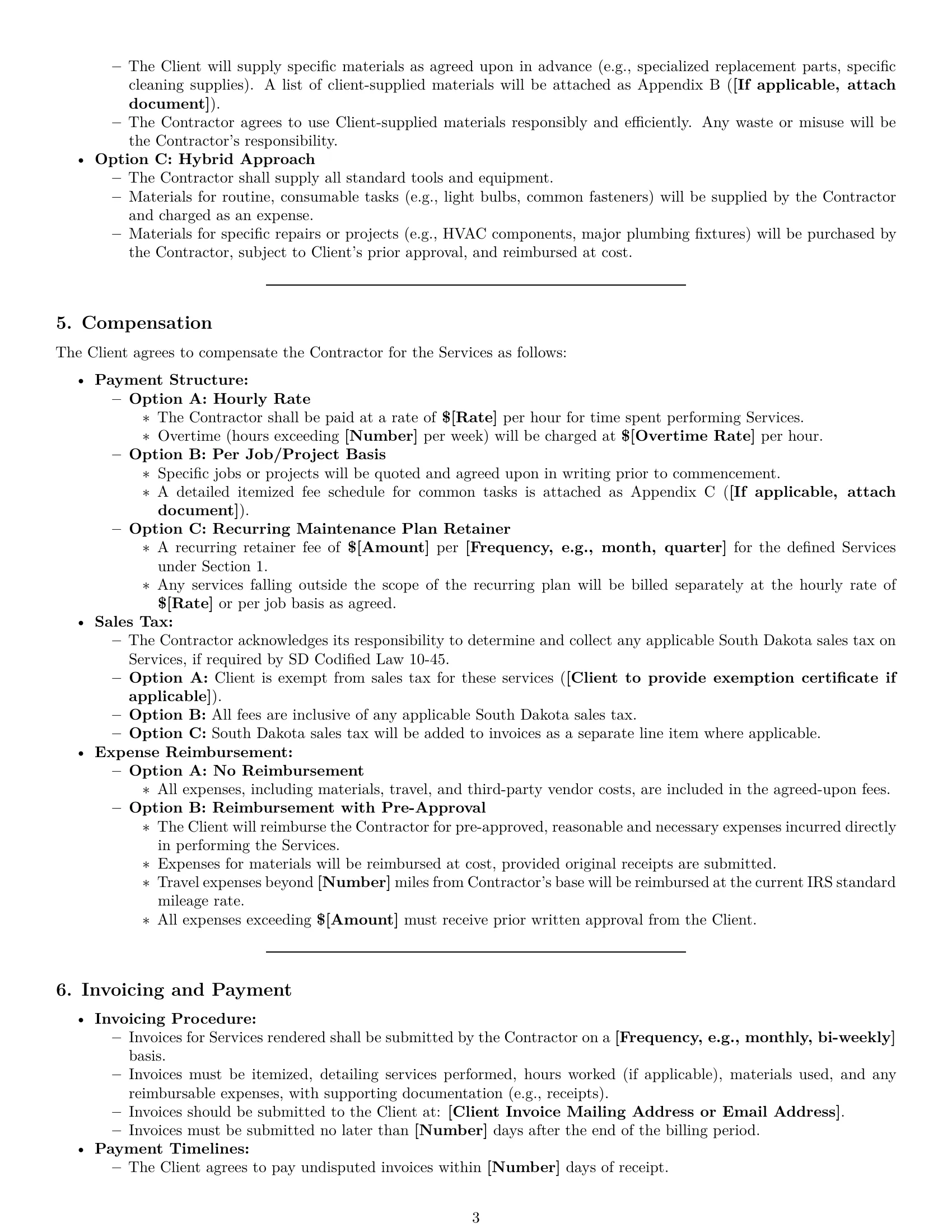 Preview page 3 of Pro South Dakota maintenance independent contractor agreement template