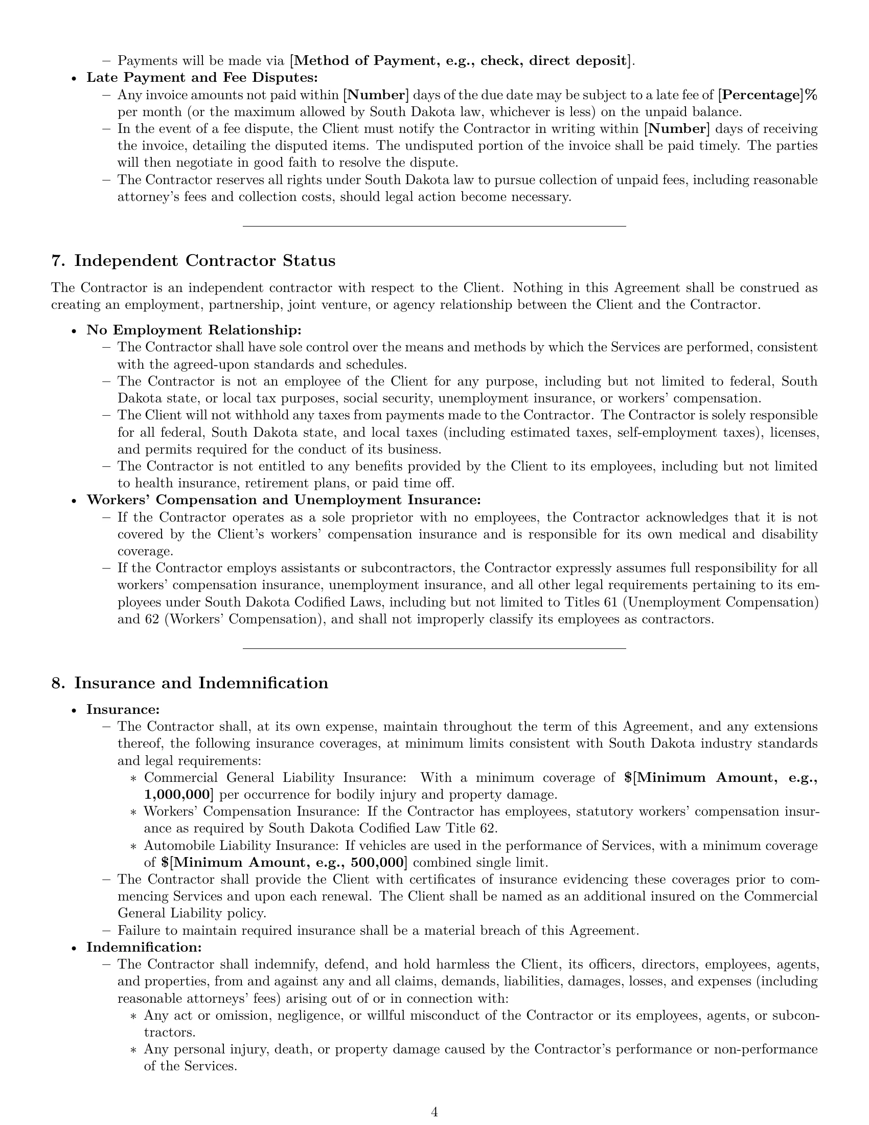 Preview page 4 of Pro South Dakota maintenance independent contractor agreement template