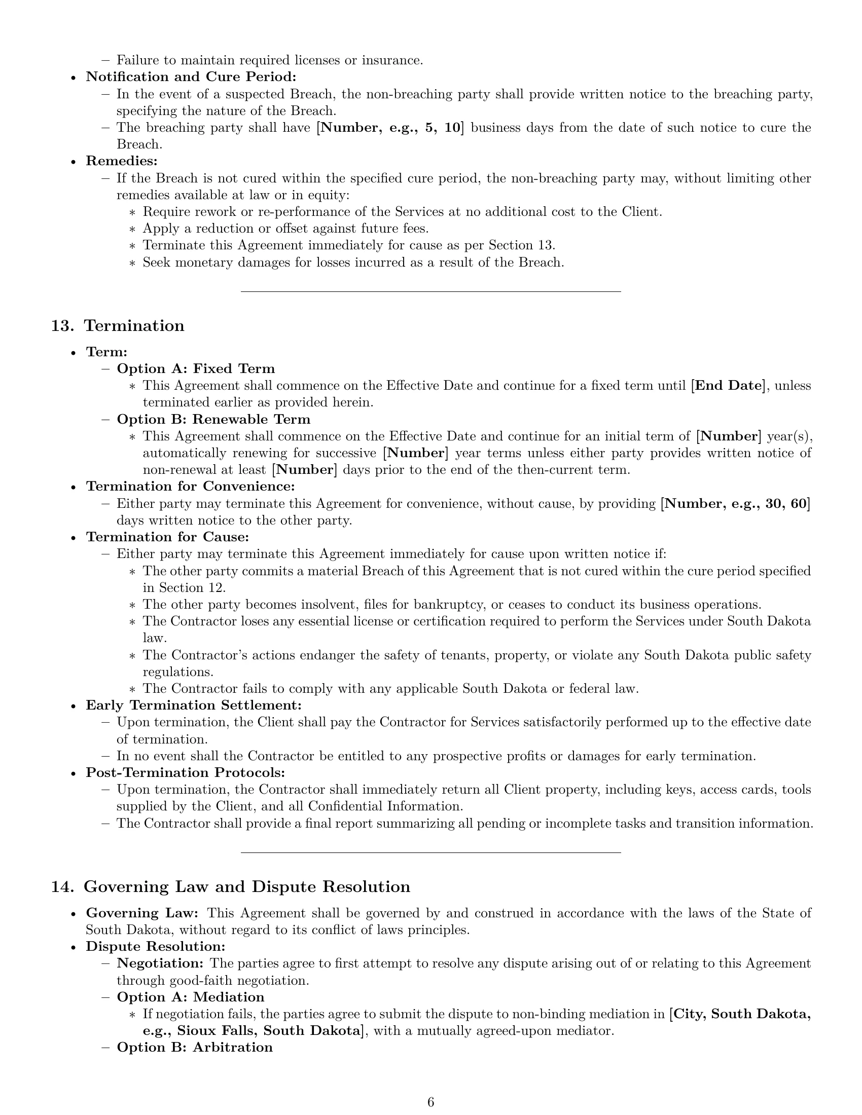 Preview page 6 of Pro South Dakota maintenance independent contractor agreement template