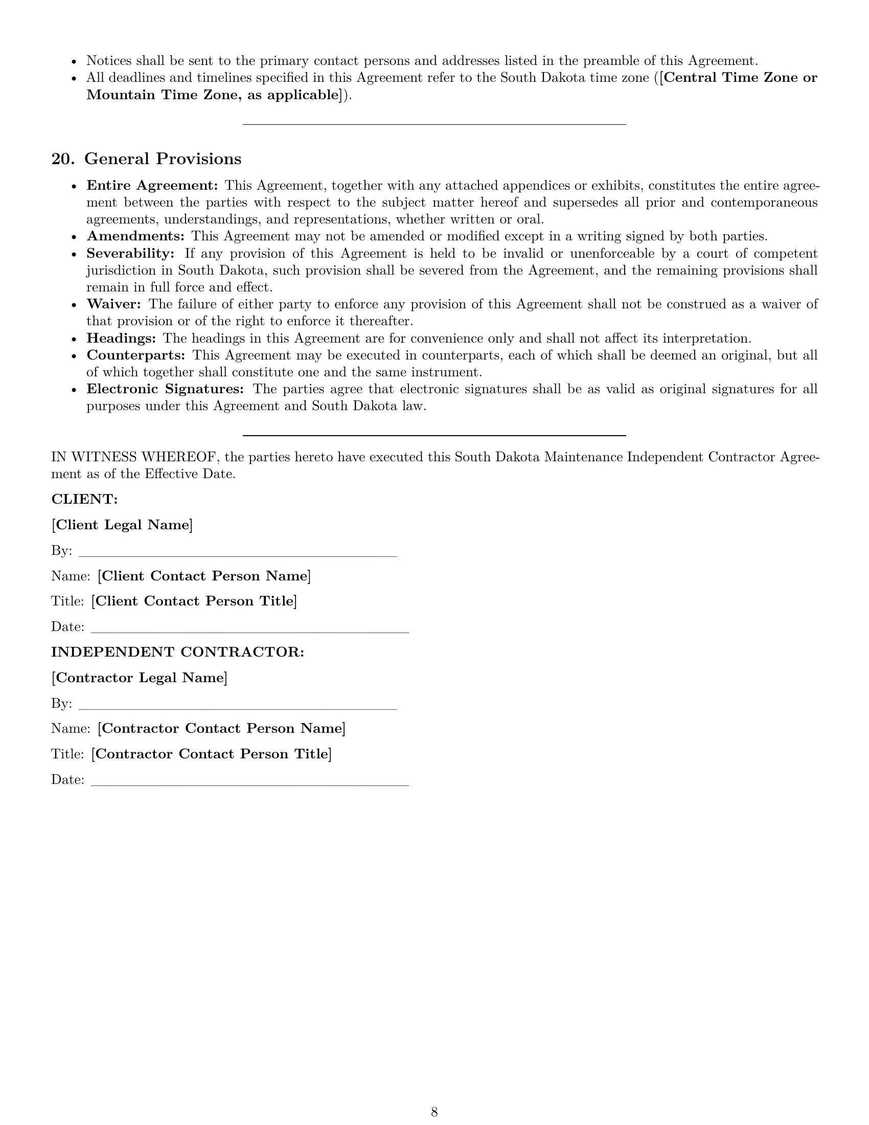 Preview page 8 of Pro South Dakota maintenance independent contractor agreement template