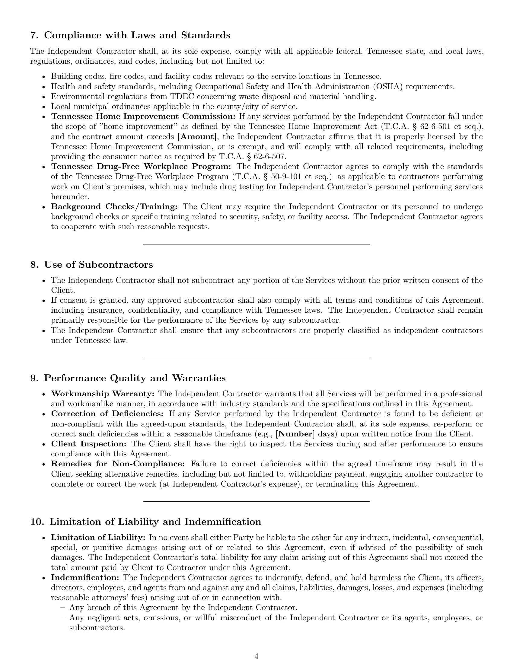 Preview page 4 of Pro Tennessee maintenance independent contractor agreement template