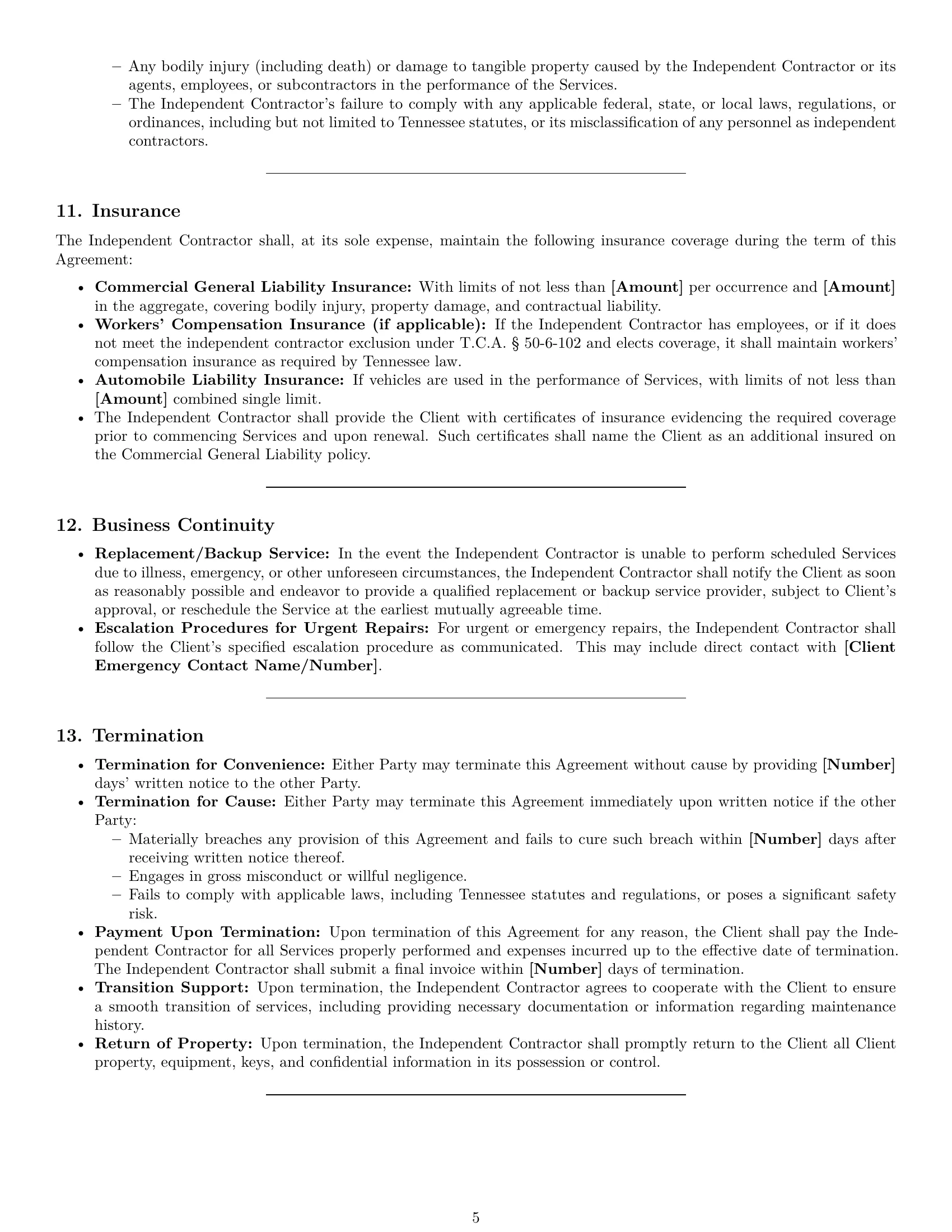 Preview page 5 of Pro Tennessee maintenance independent contractor agreement template