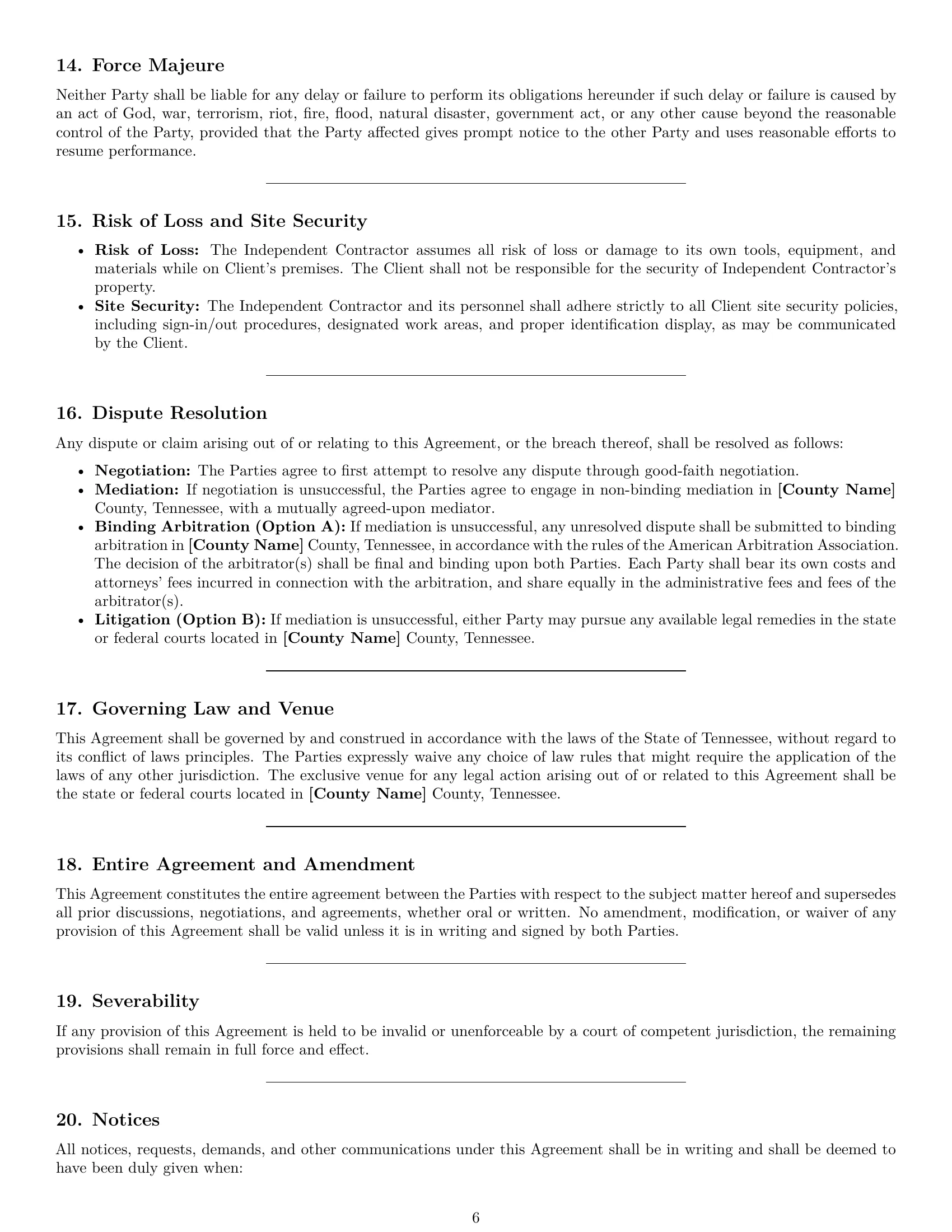 Preview page 6 of Pro Tennessee maintenance independent contractor agreement template