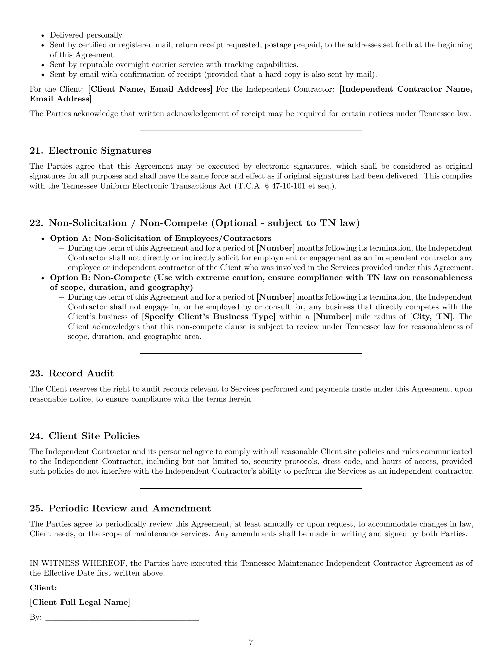Preview page 7 of Pro Tennessee maintenance independent contractor agreement template