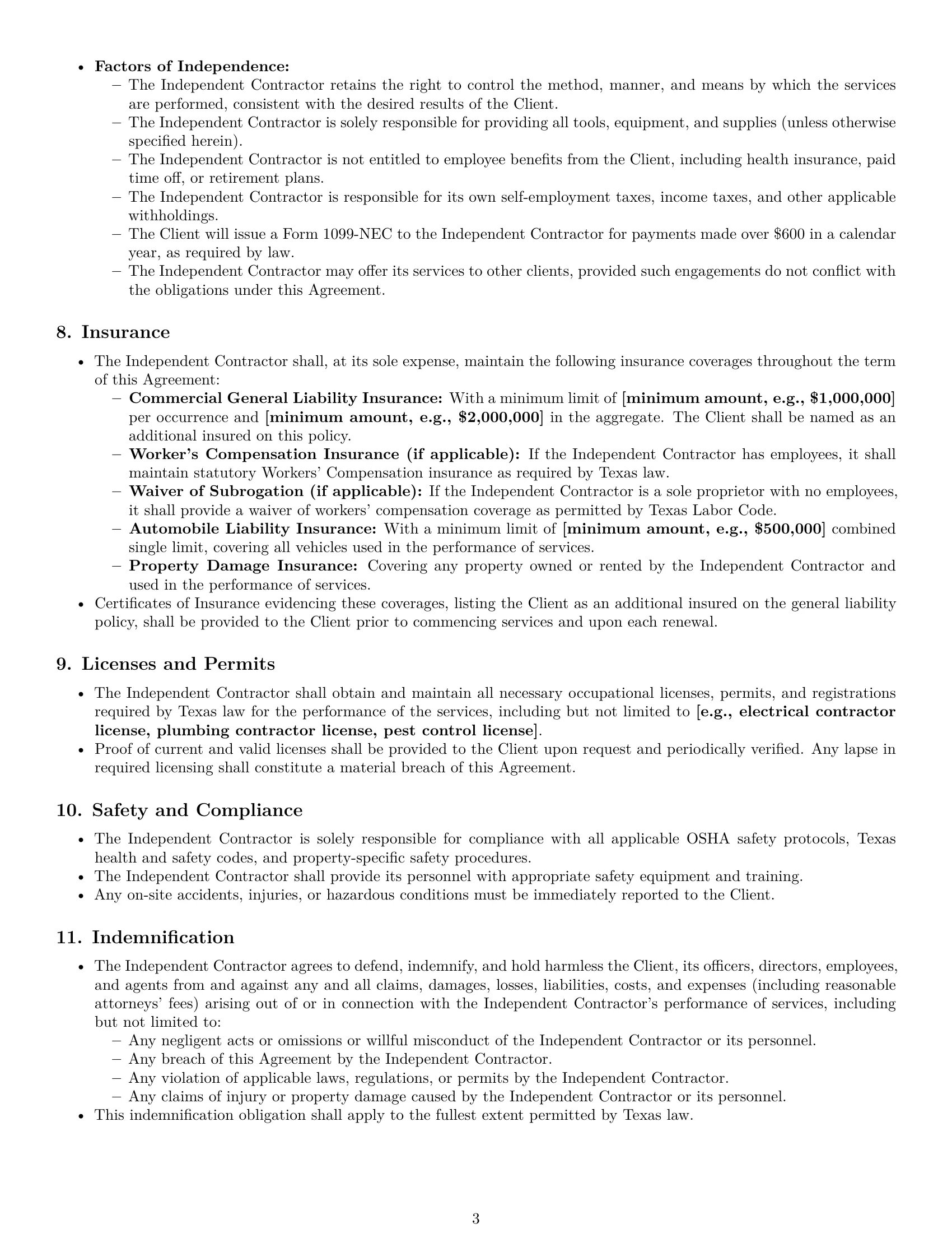 Preview page 3 of Pro Texas maintenance independent contractor agreement template