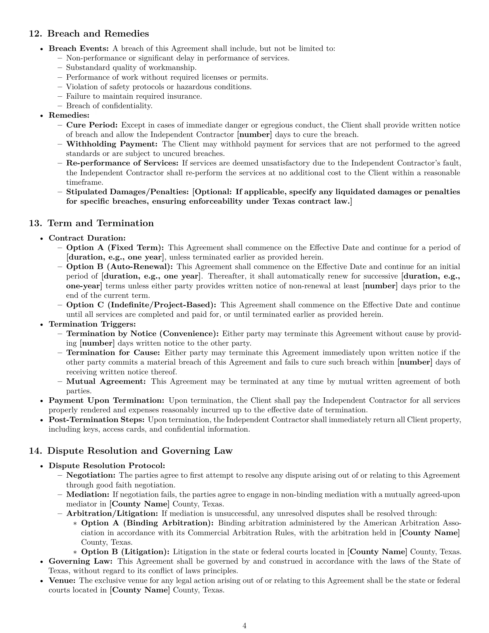 Preview page 4 of Pro Texas maintenance independent contractor agreement template