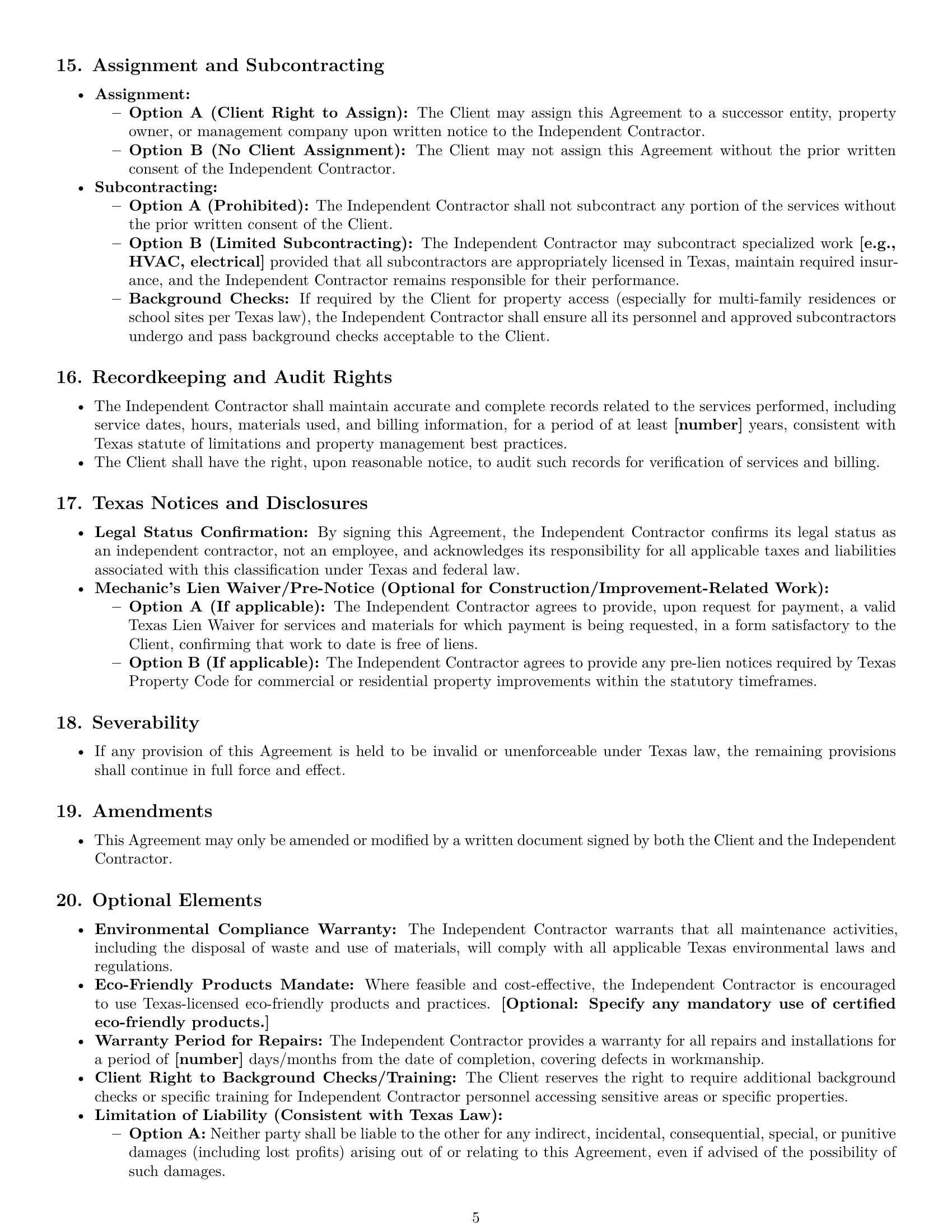 Preview page 5 of Pro Texas maintenance independent contractor agreement template