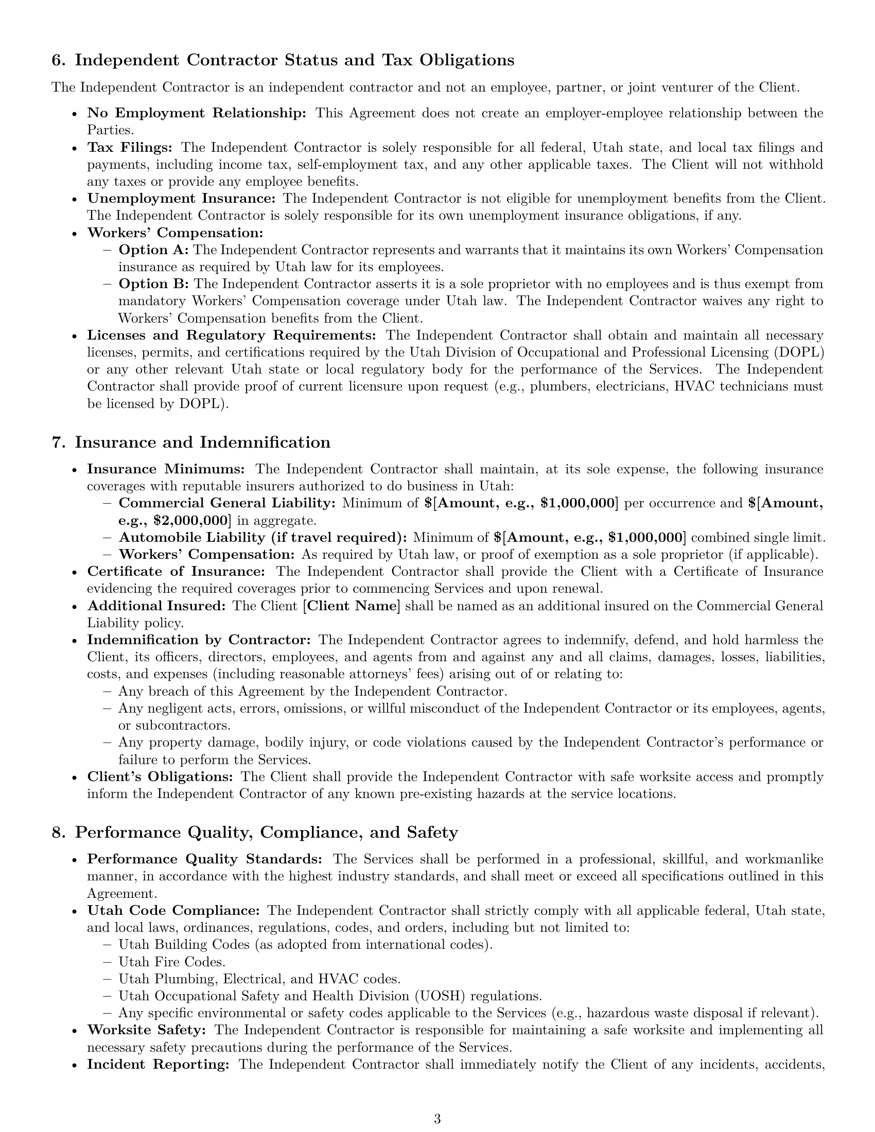Preview page 3 of Pro Utah maintenance independent contractor agreement template