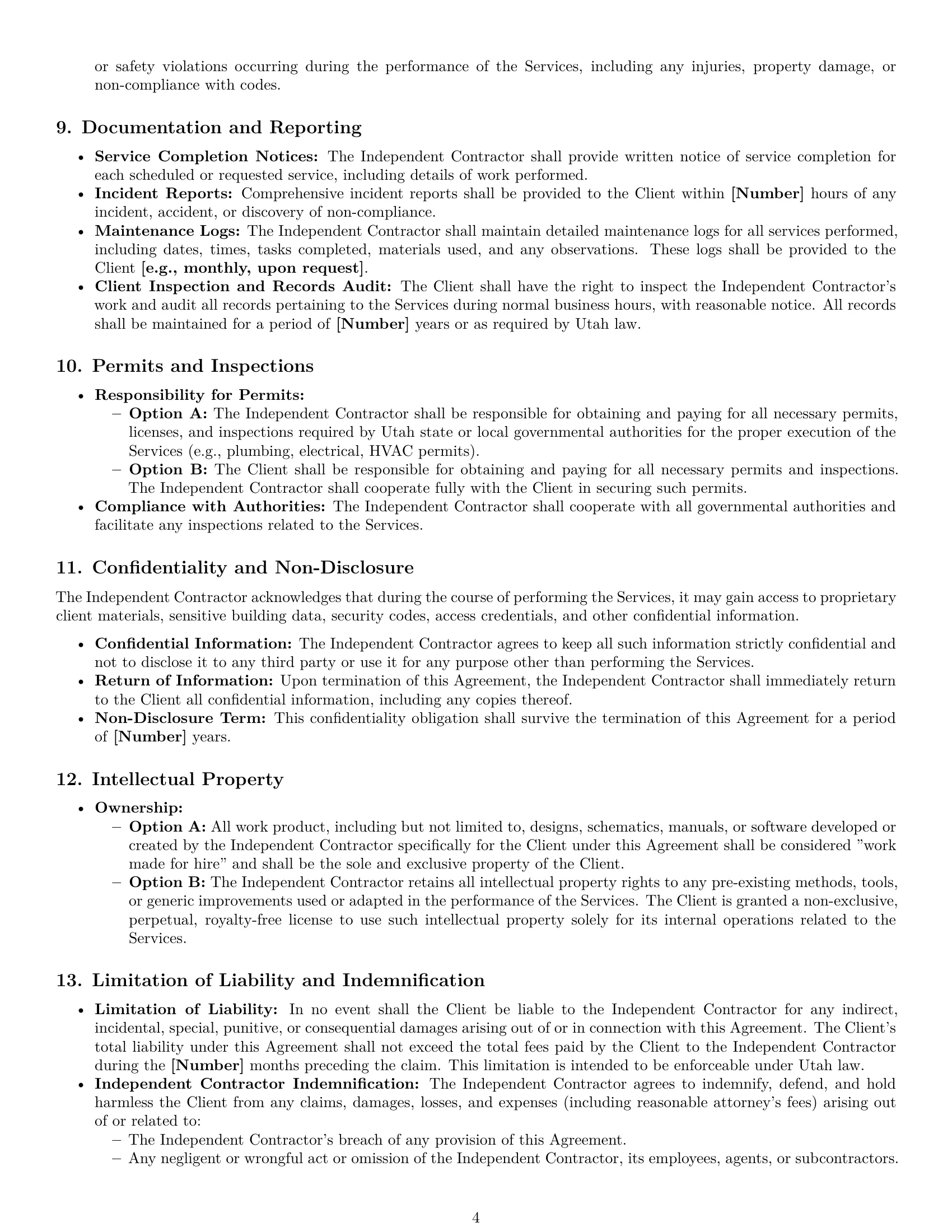 Preview page 4 of Pro Utah maintenance independent contractor agreement template