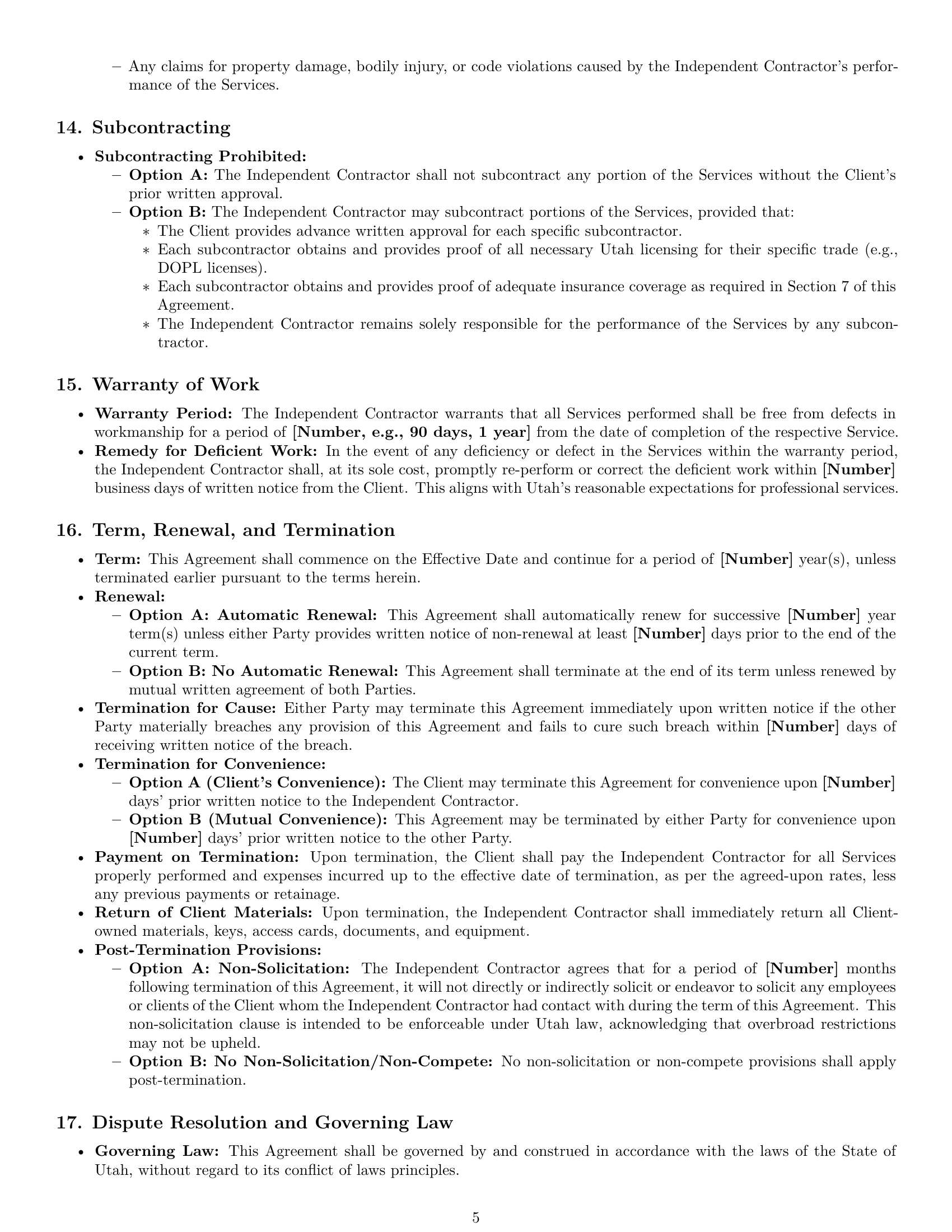Preview page 5 of Pro Utah maintenance independent contractor agreement template