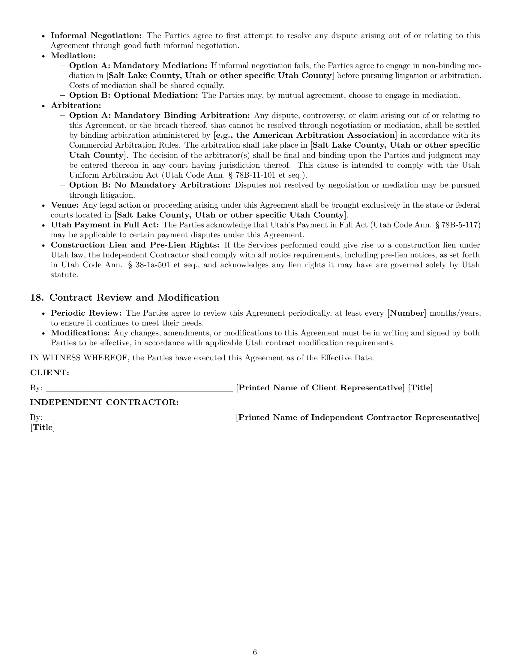 Preview page 6 of Pro Utah maintenance independent contractor agreement template