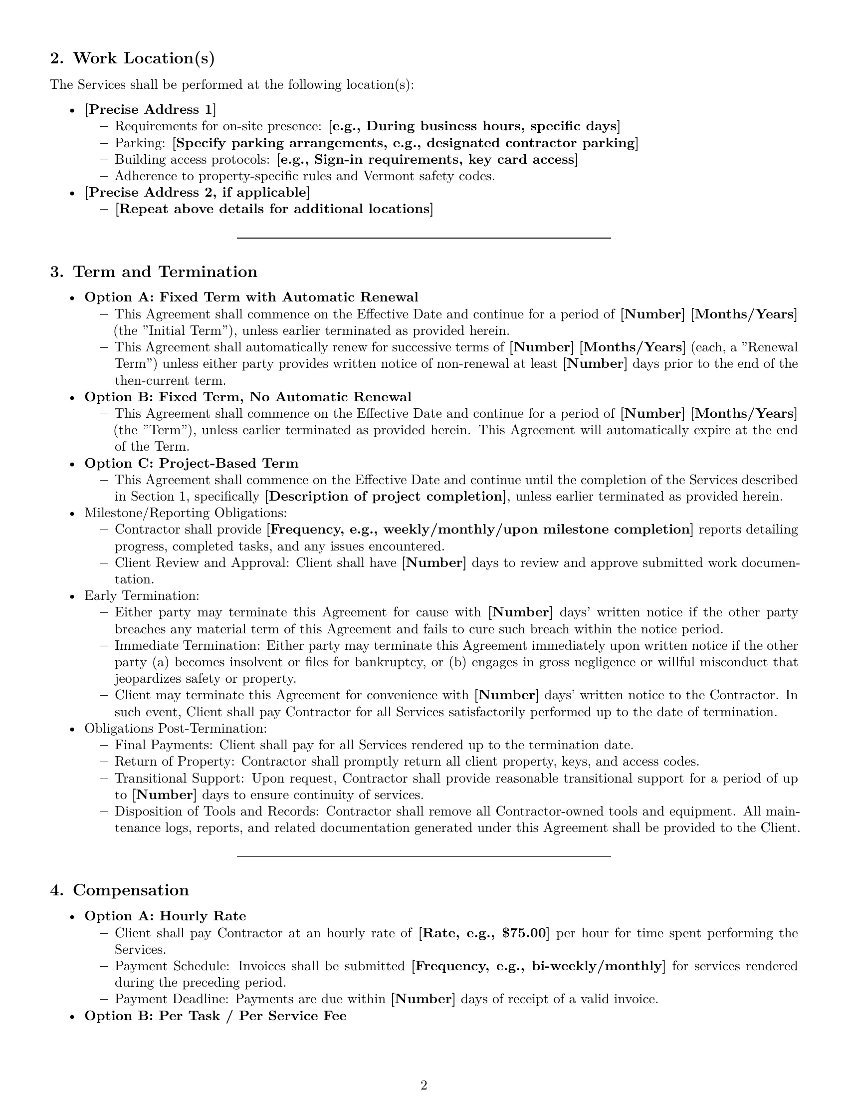 Preview page 2 of Pro Vermont maintenance independent contractor agreement template