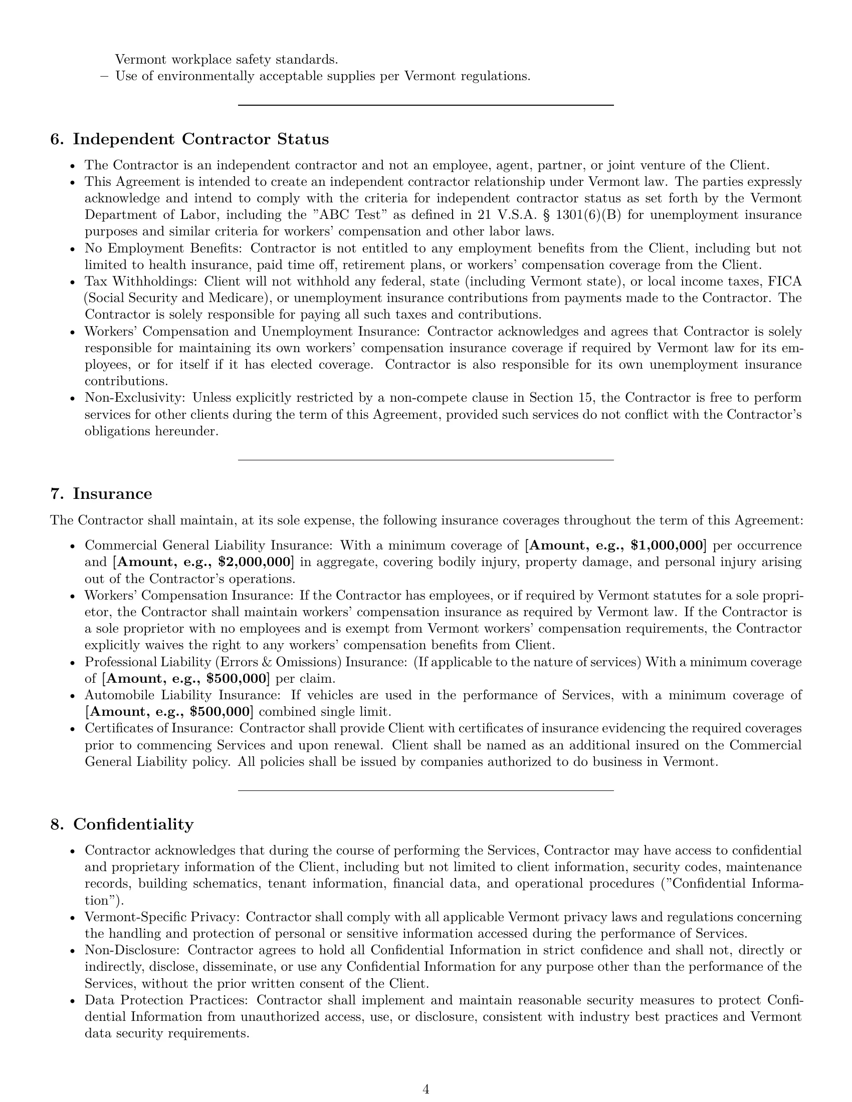 Preview page 4 of Pro Vermont maintenance independent contractor agreement template