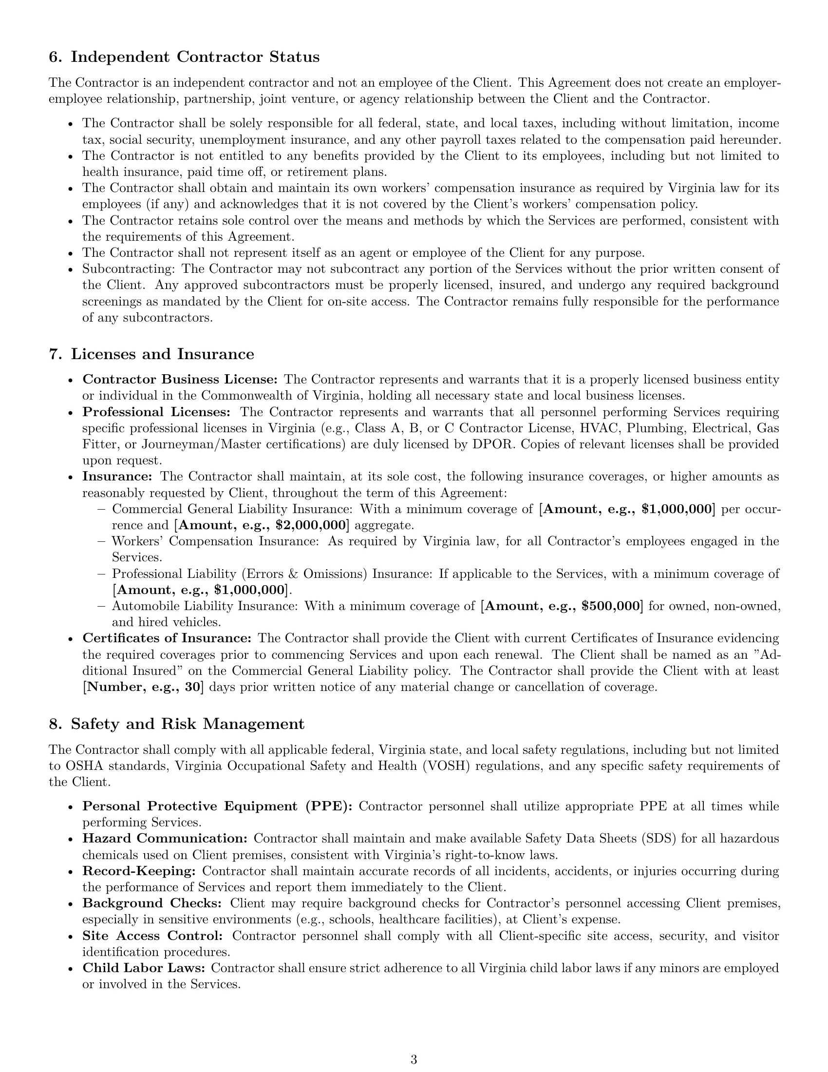 Preview page 3 of Pro Virginia maintenance independent contractor agreement template
