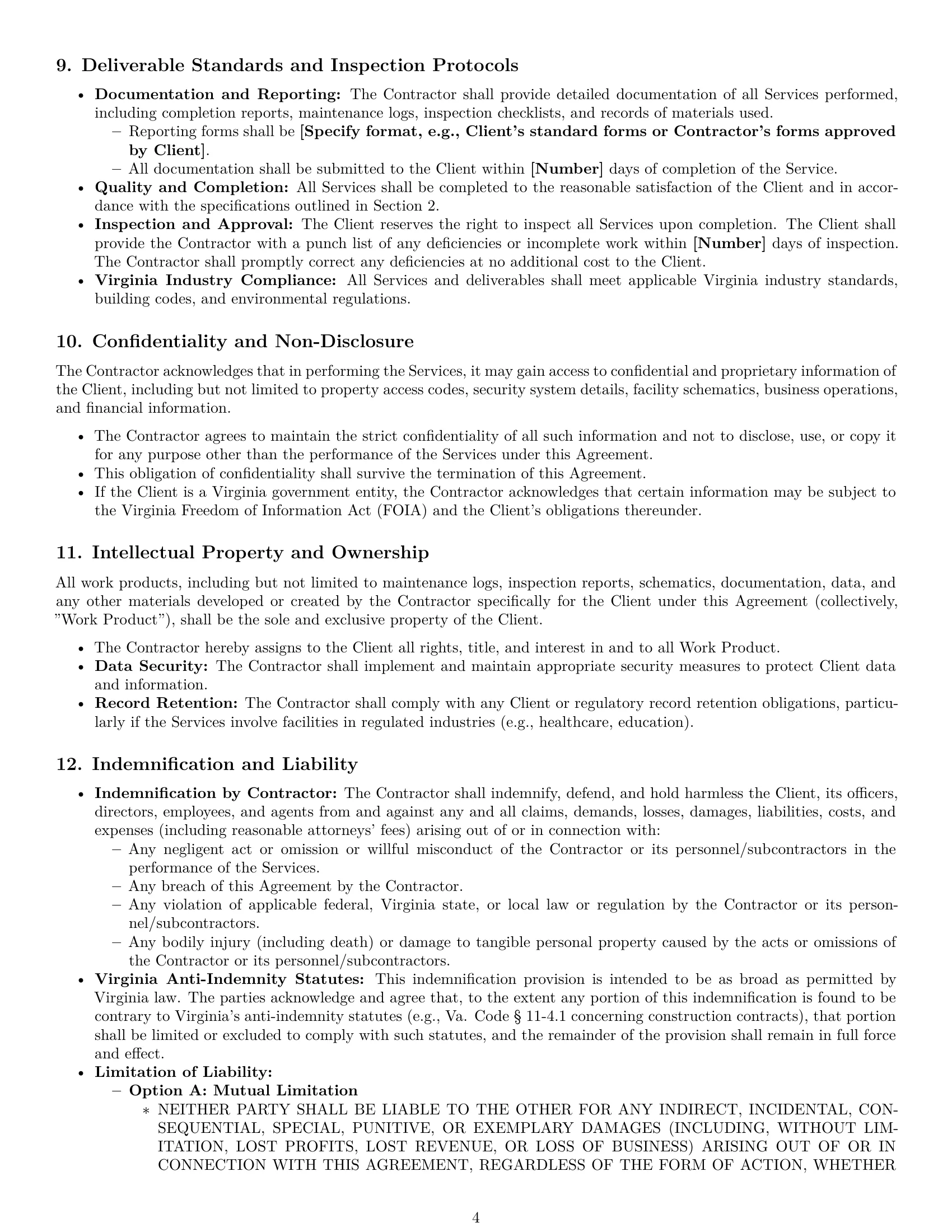 Preview page 4 of Pro Virginia maintenance independent contractor agreement template