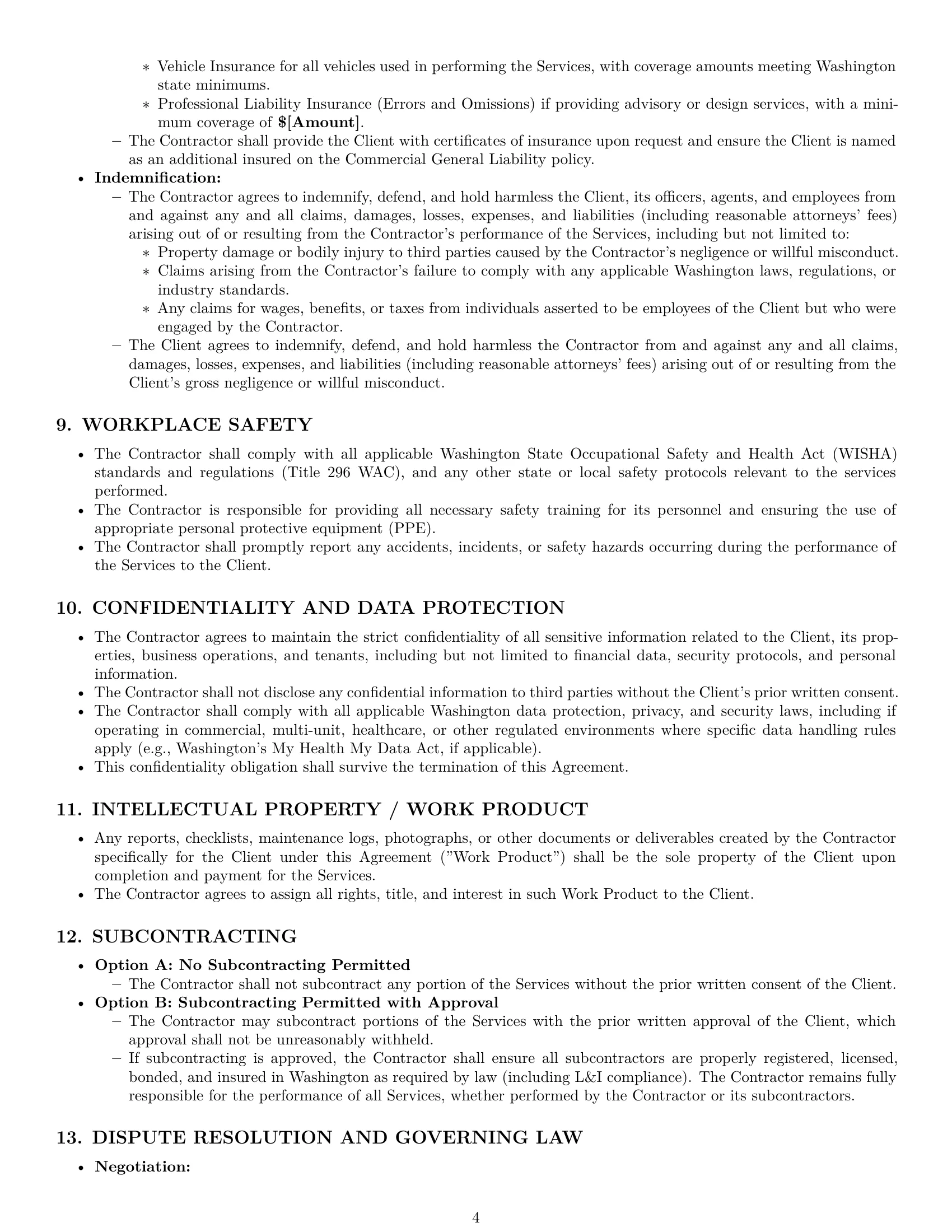 Preview page 4 of Pro Washington maintenance independent contractor agreement template