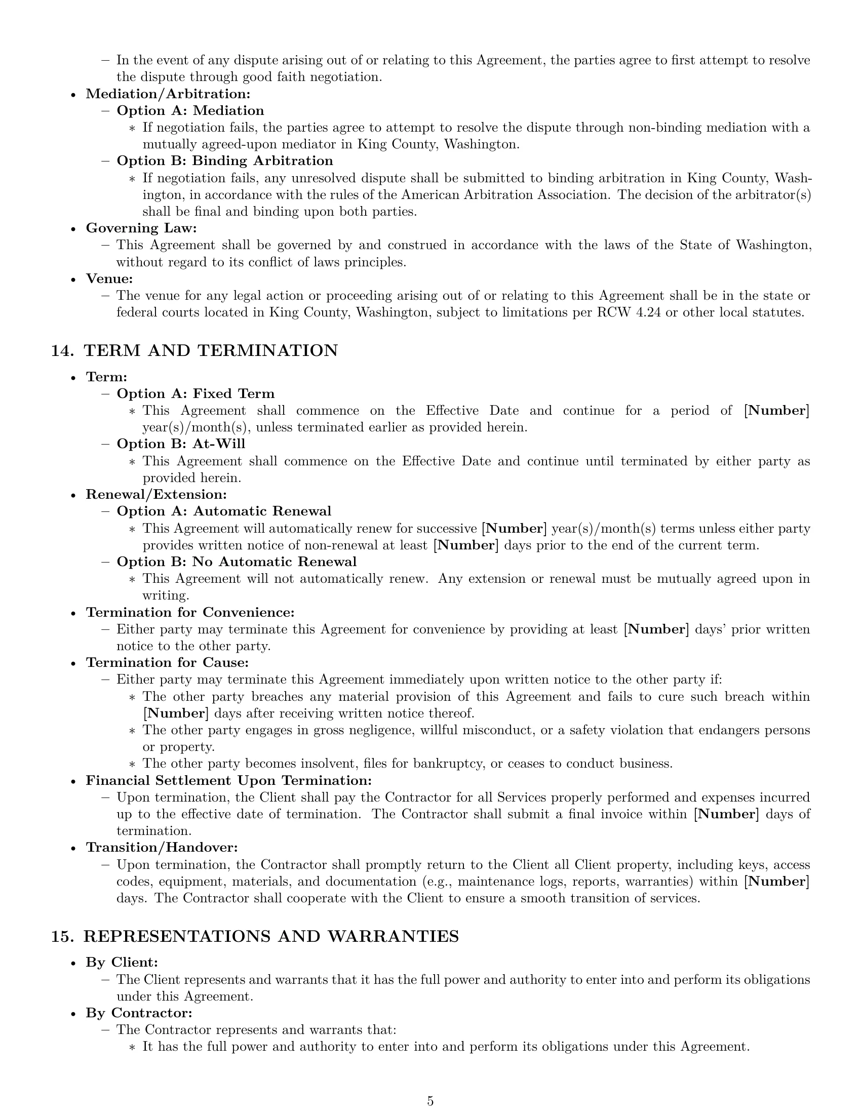 Preview page 5 of Pro Washington maintenance independent contractor agreement template