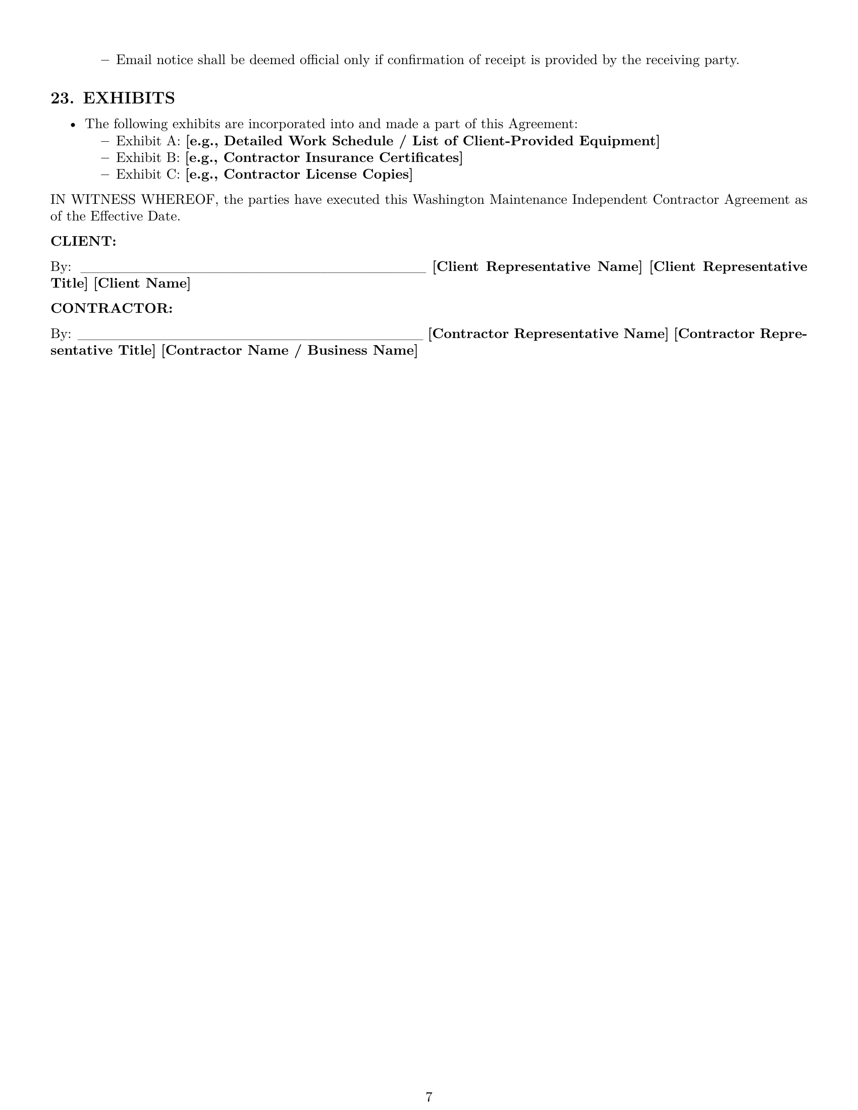 Preview page 7 of Pro Washington maintenance independent contractor agreement template