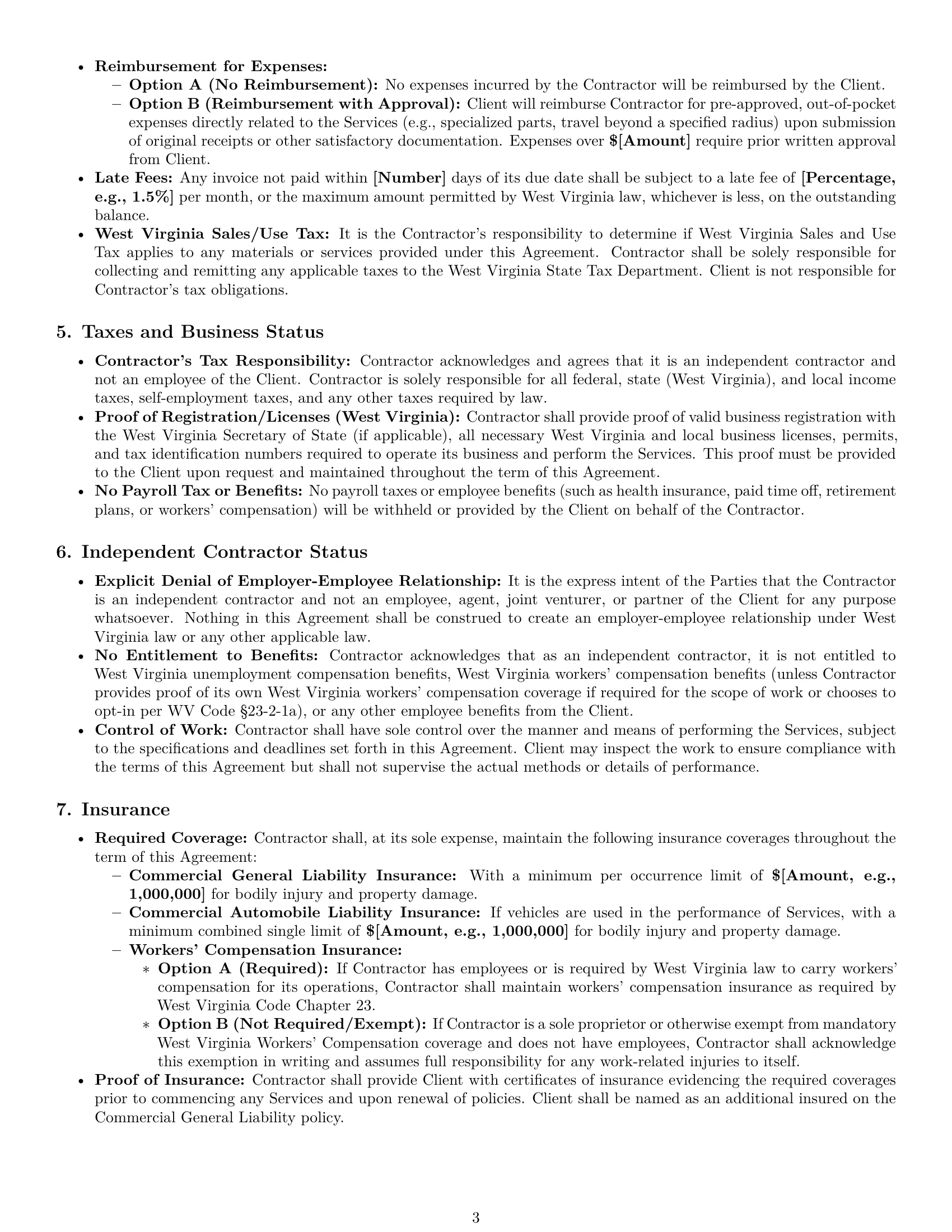 Preview page 3 of Pro West Virginia maintenance independent contractor agreement template