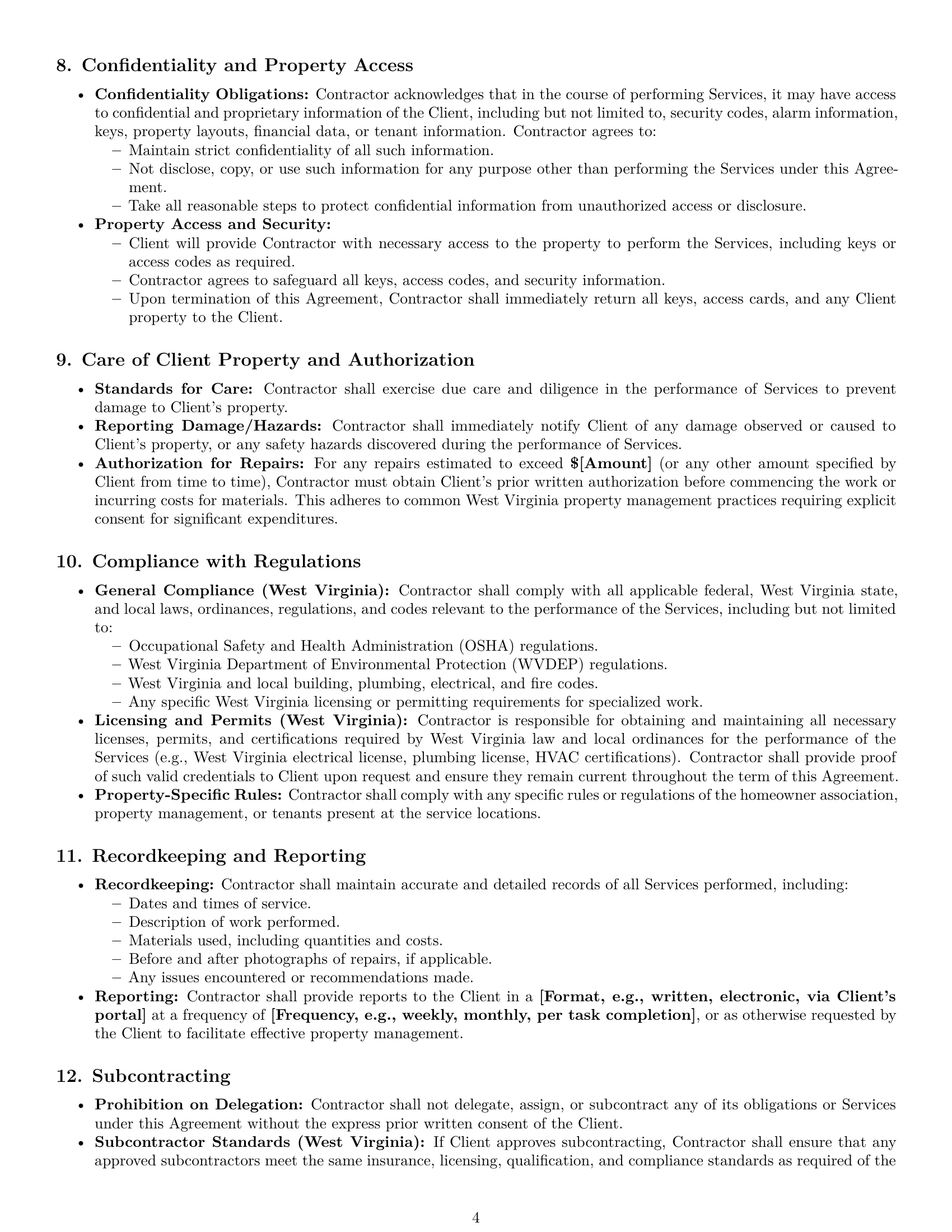 Preview page 4 of Pro West Virginia maintenance independent contractor agreement template