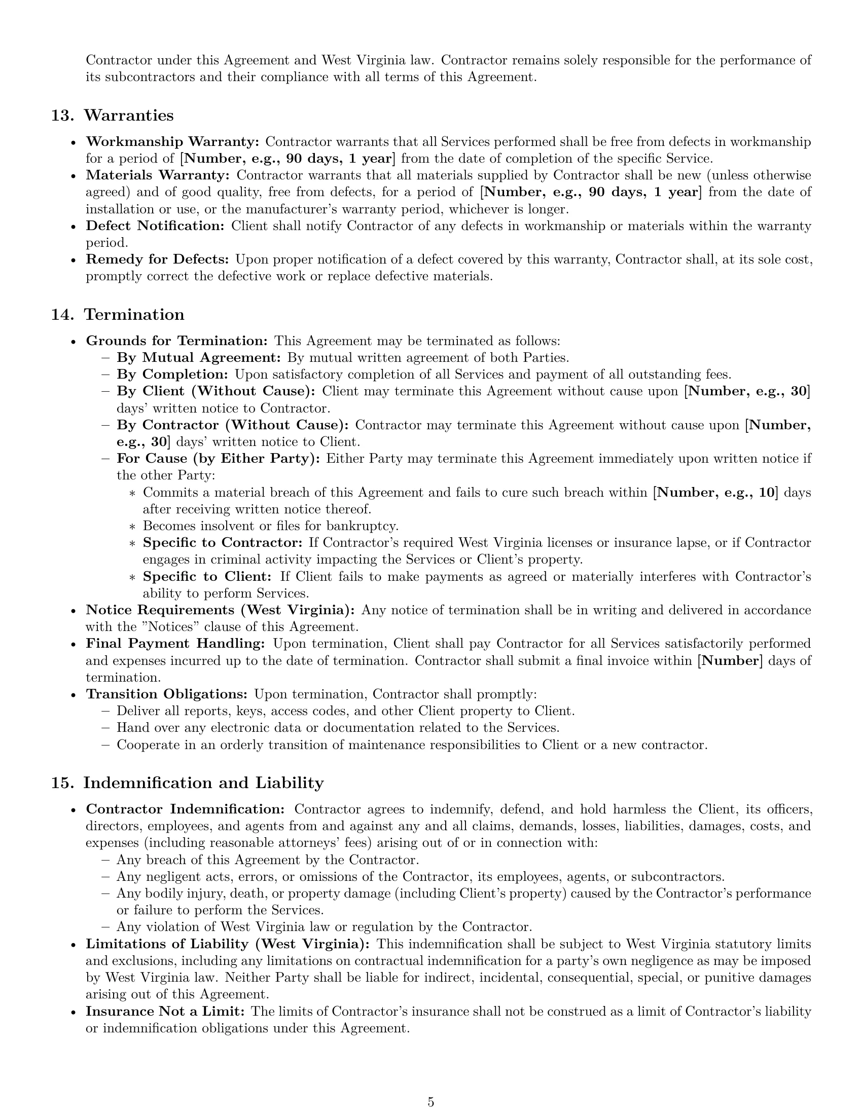 Preview page 5 of Pro West Virginia maintenance independent contractor agreement template