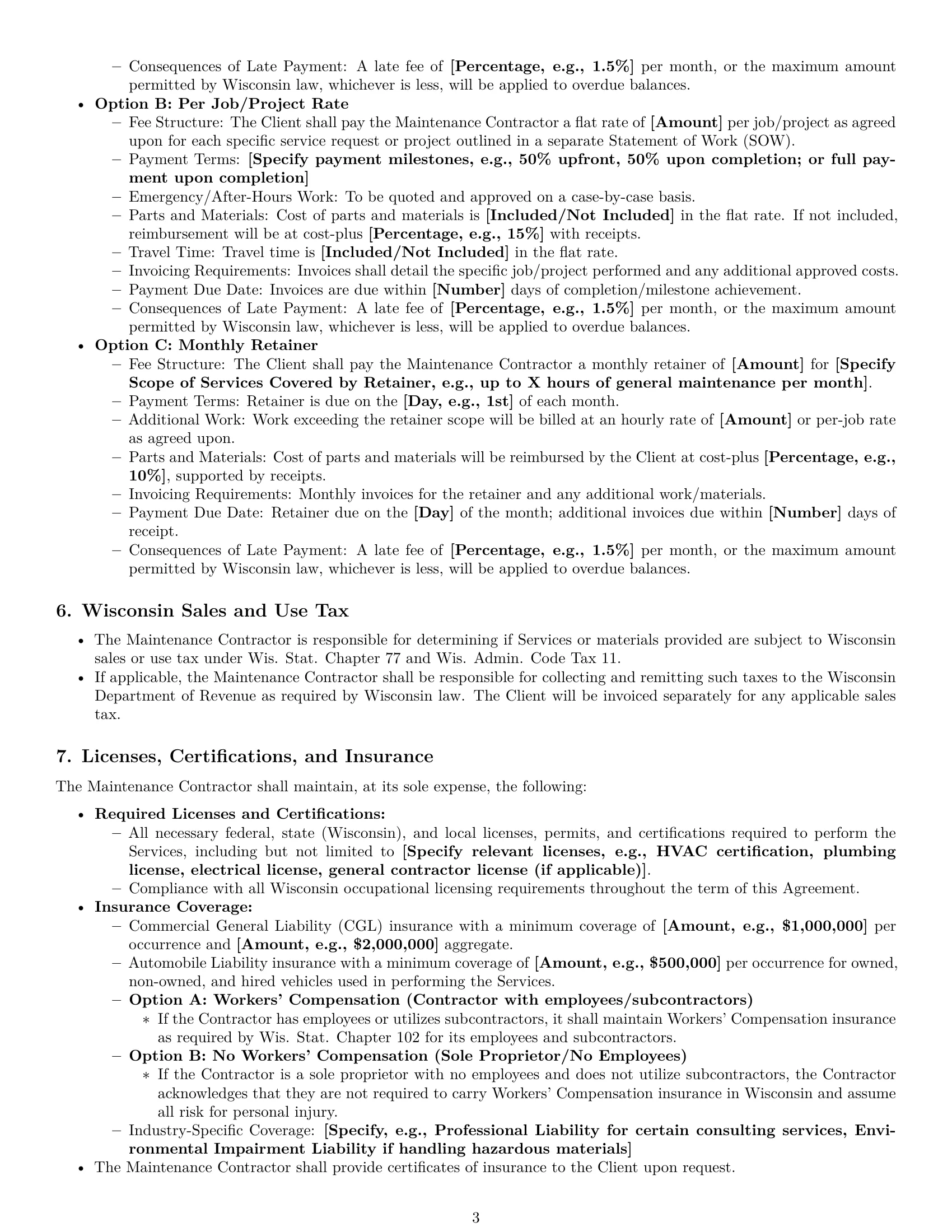 Preview page 3 of Pro Wisconsin maintenance independent contractor agreement template