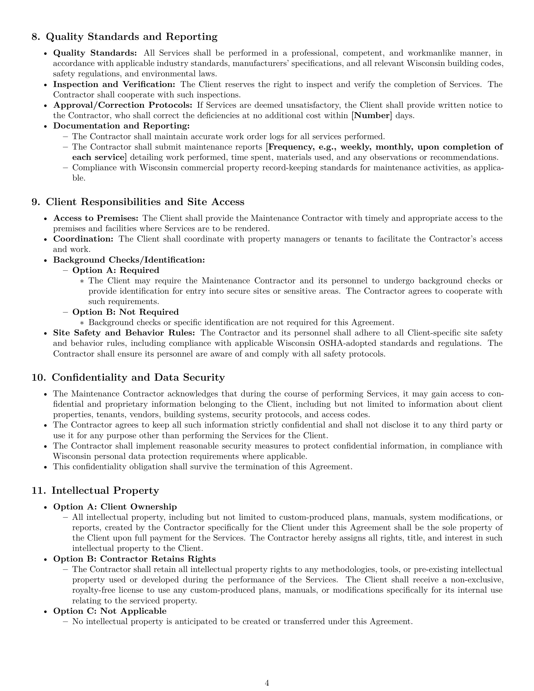 Preview page 4 of Pro Wisconsin maintenance independent contractor agreement template