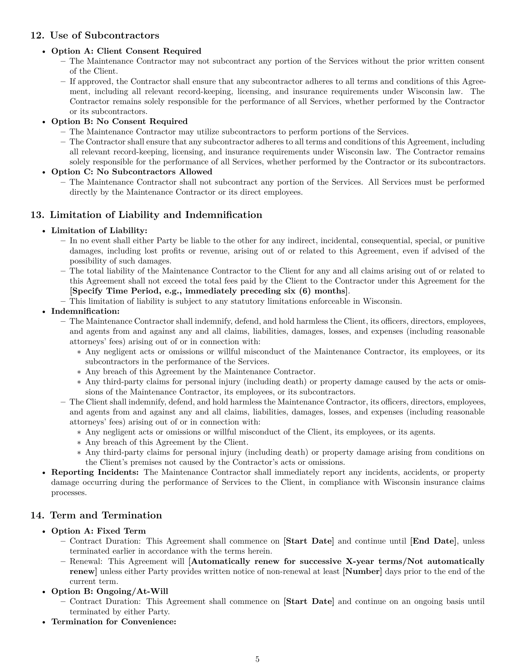 Preview page 5 of Pro Wisconsin maintenance independent contractor agreement template