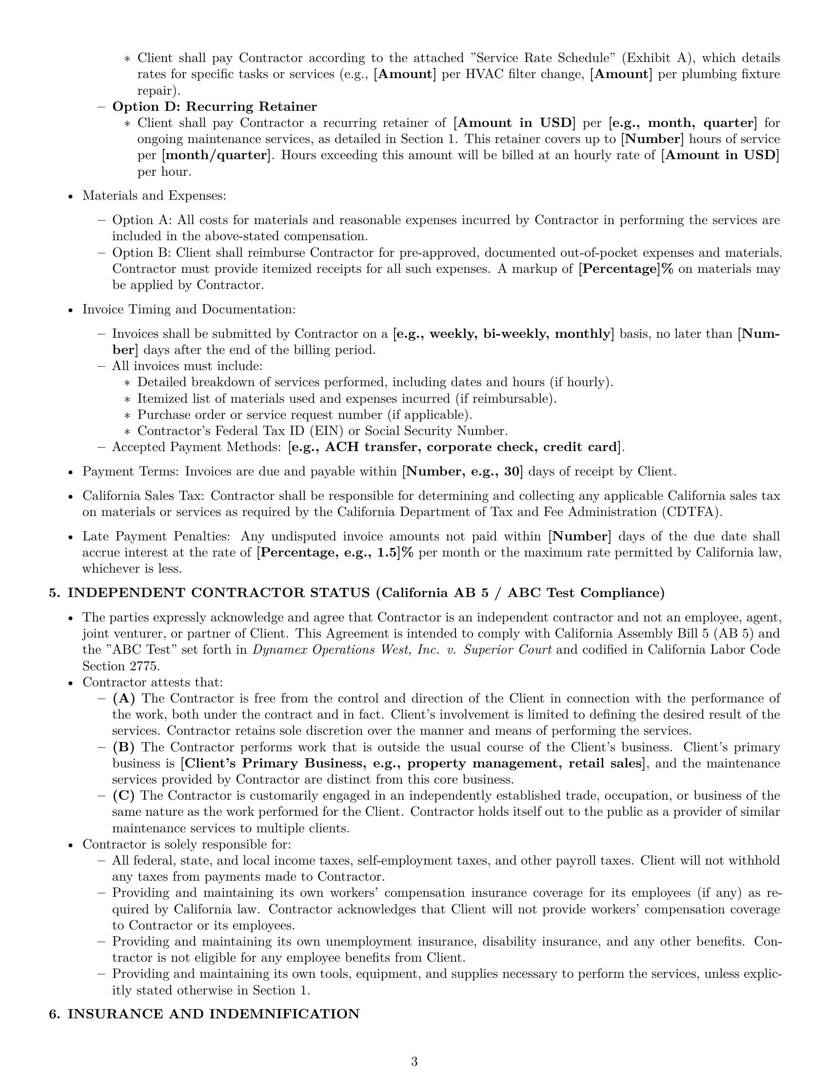 Preview page 3 of Pro California maintenance independent contractor agreement template