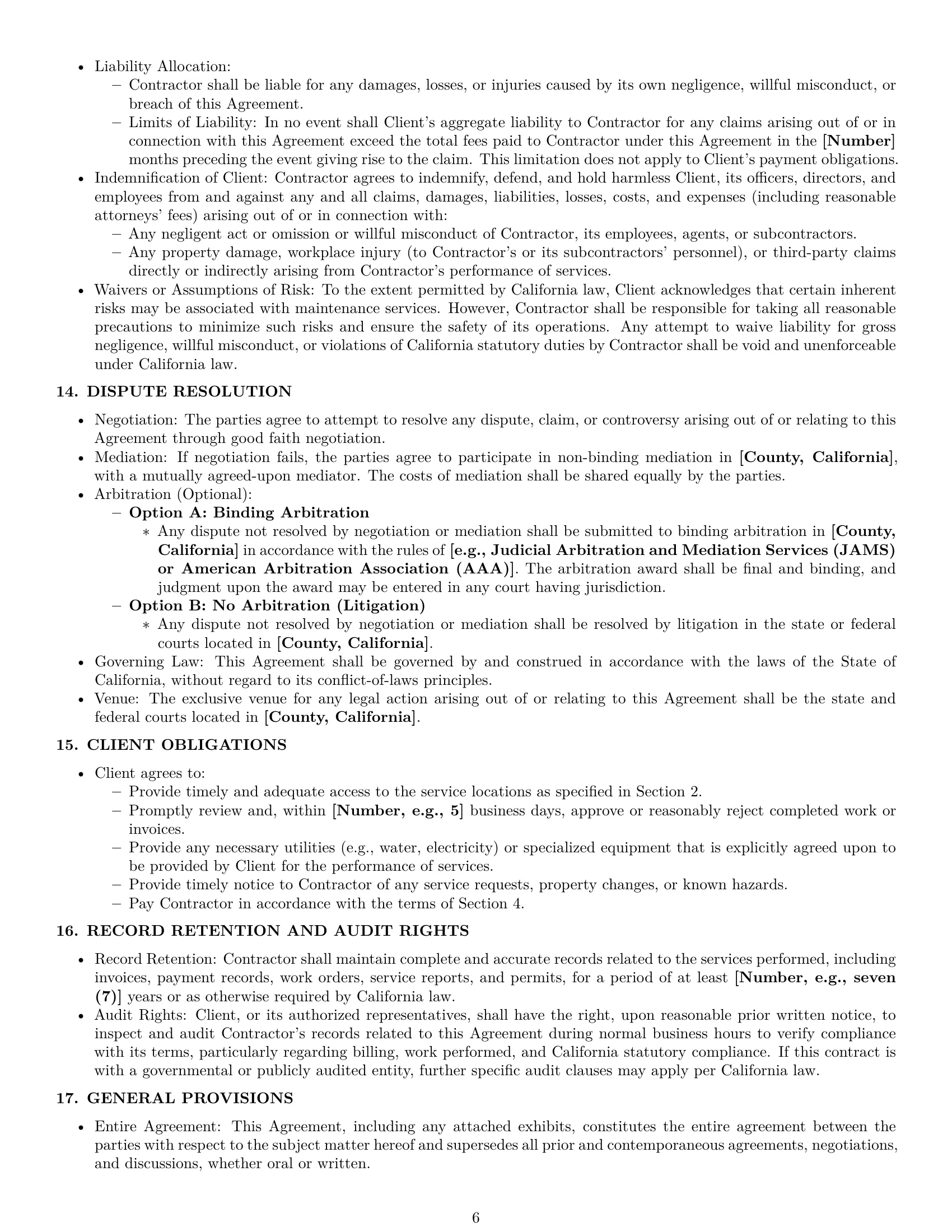 Preview page 6 of Pro California maintenance independent contractor agreement template