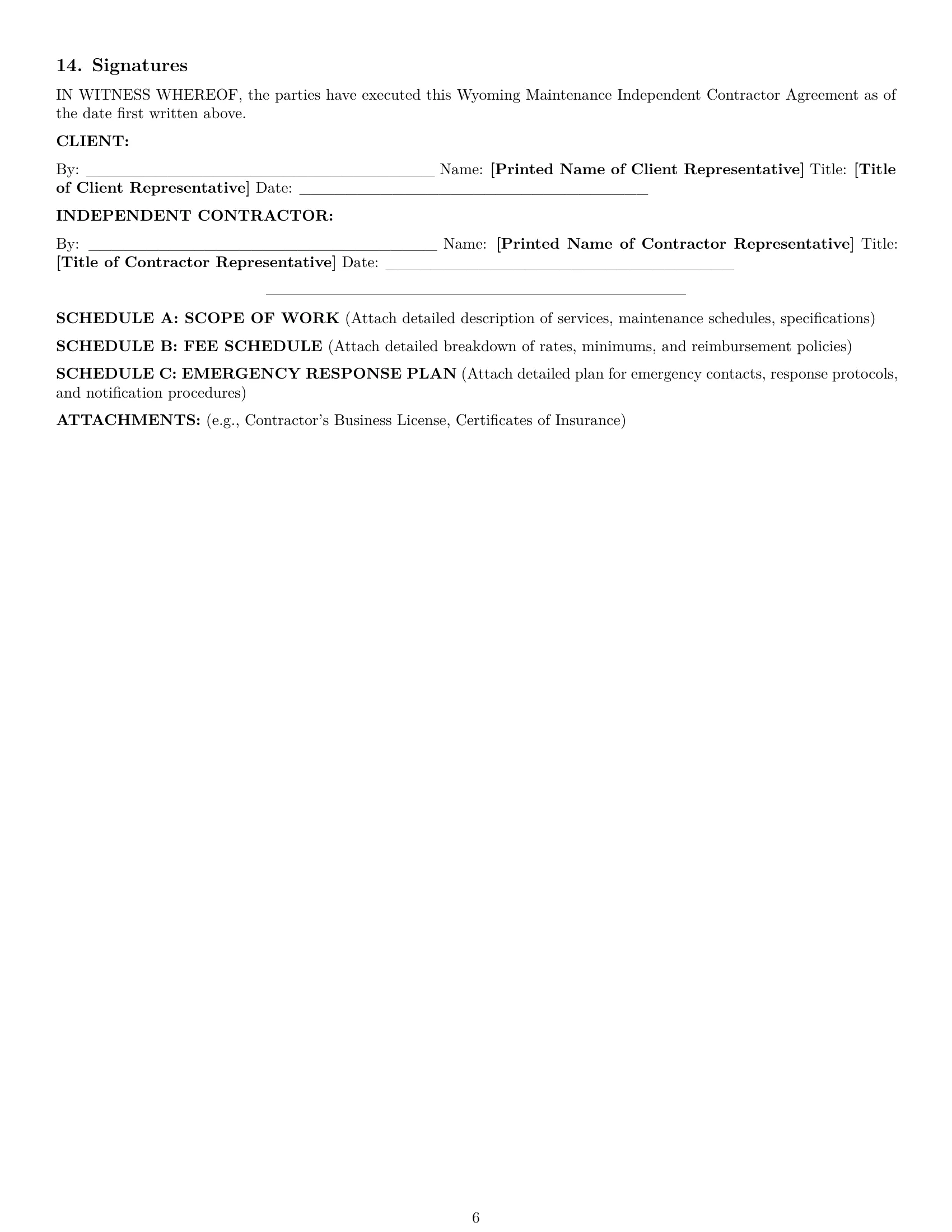 Preview page 6 of Pro Wyoming maintenance independent contractor agreement template