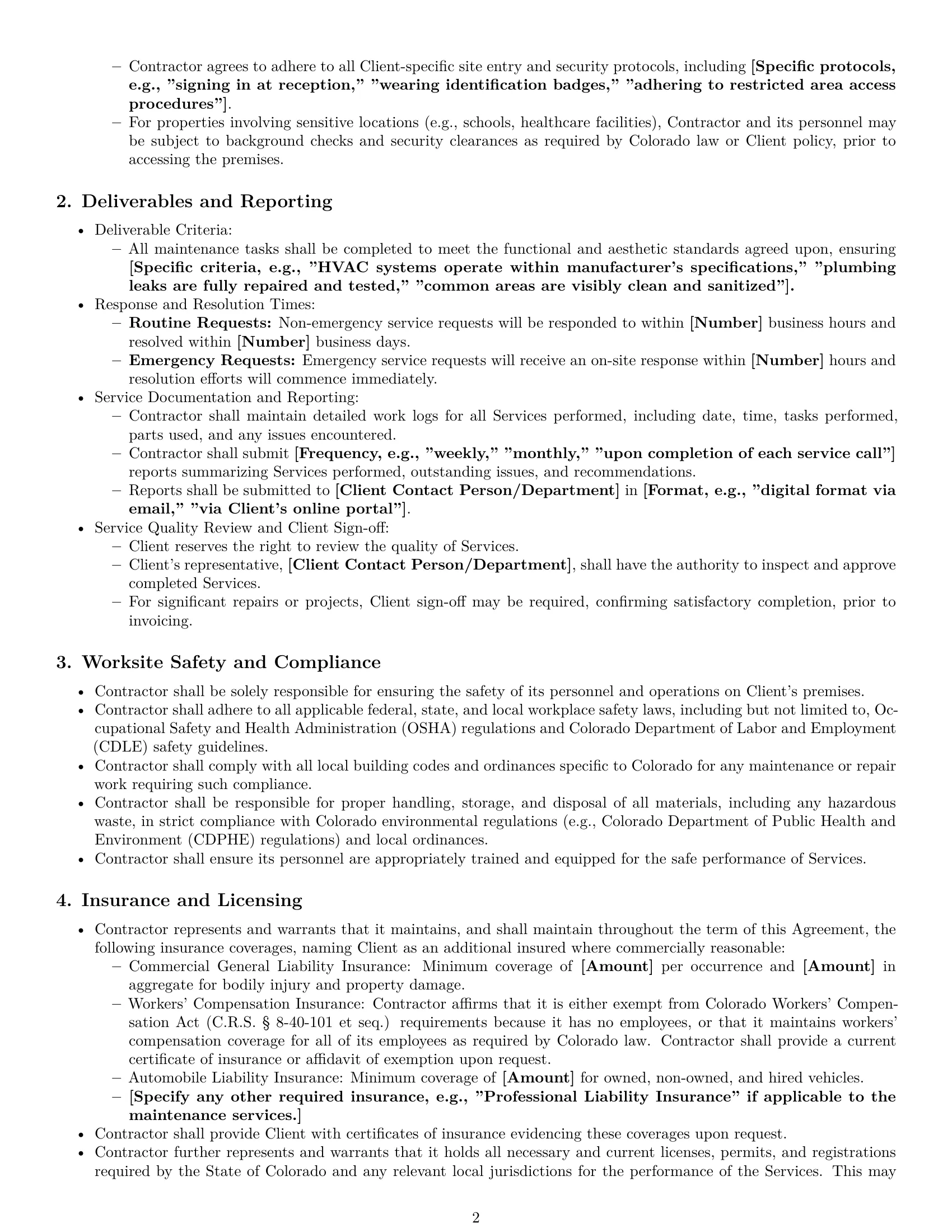Preview page 2 of Pro Colorado maintenance independent contractor agreement template