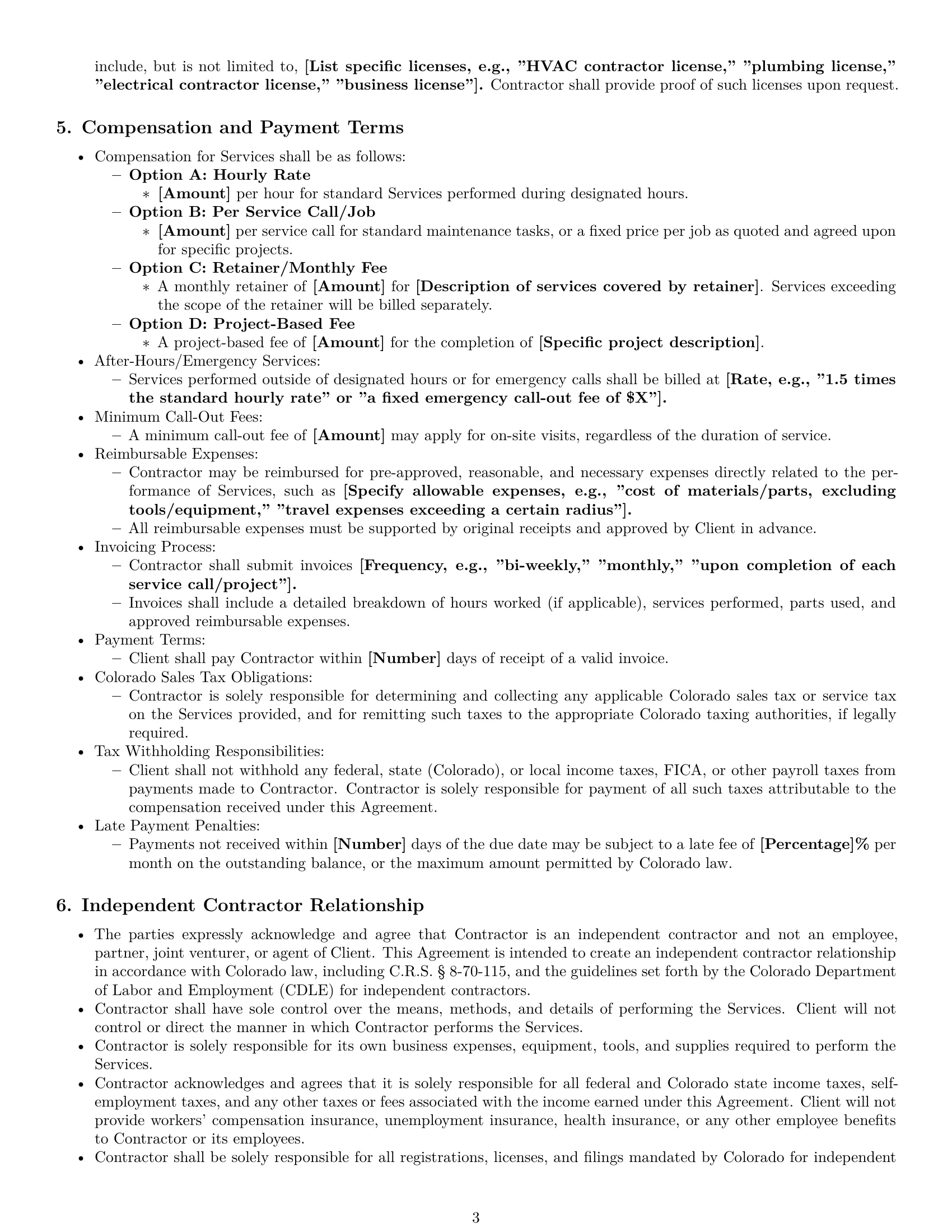 Preview page 3 of Pro Colorado maintenance independent contractor agreement template