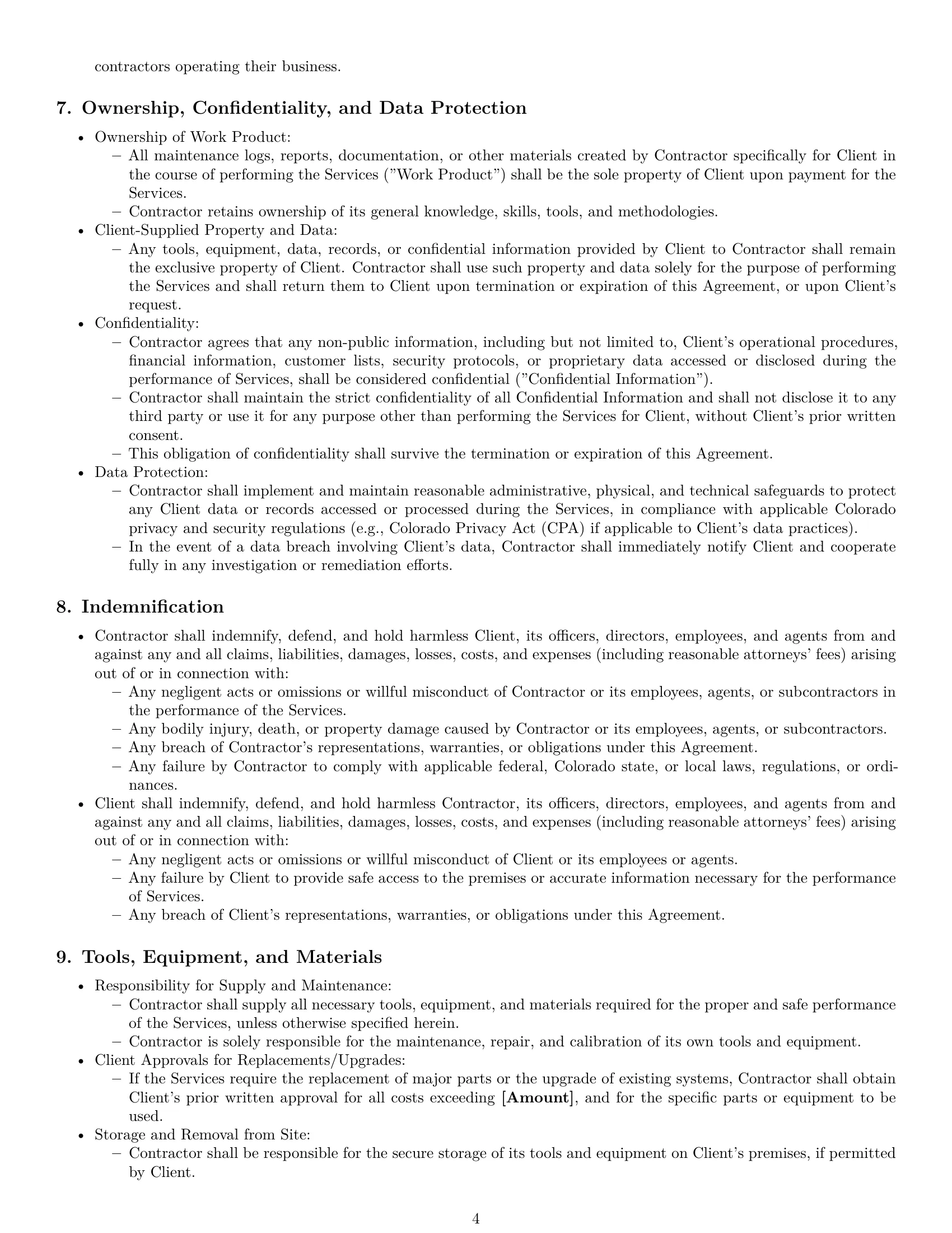 Preview page 4 of Pro Colorado maintenance independent contractor agreement template