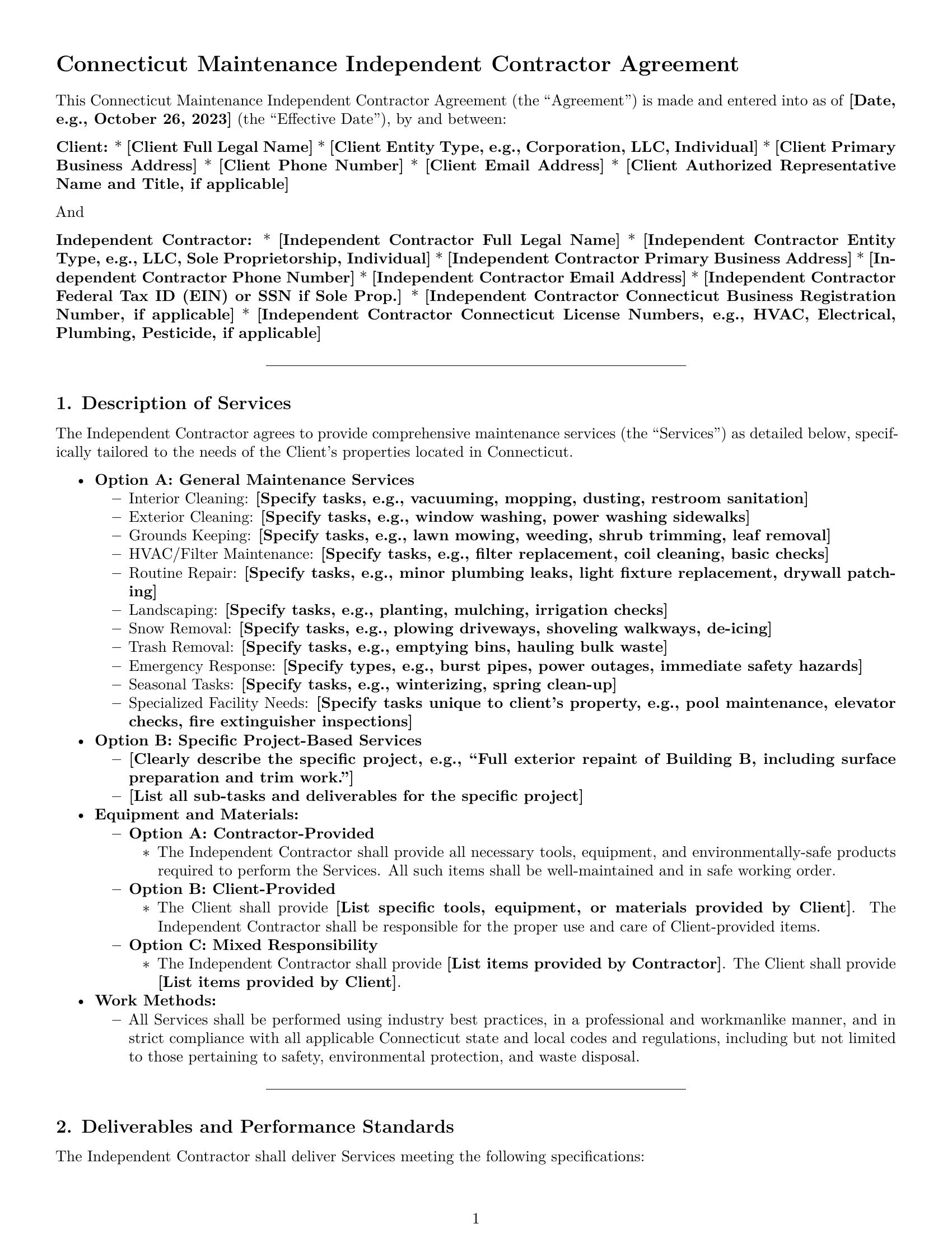 Preview page 1 of Pro Connecticut maintenance independent contractor agreement template