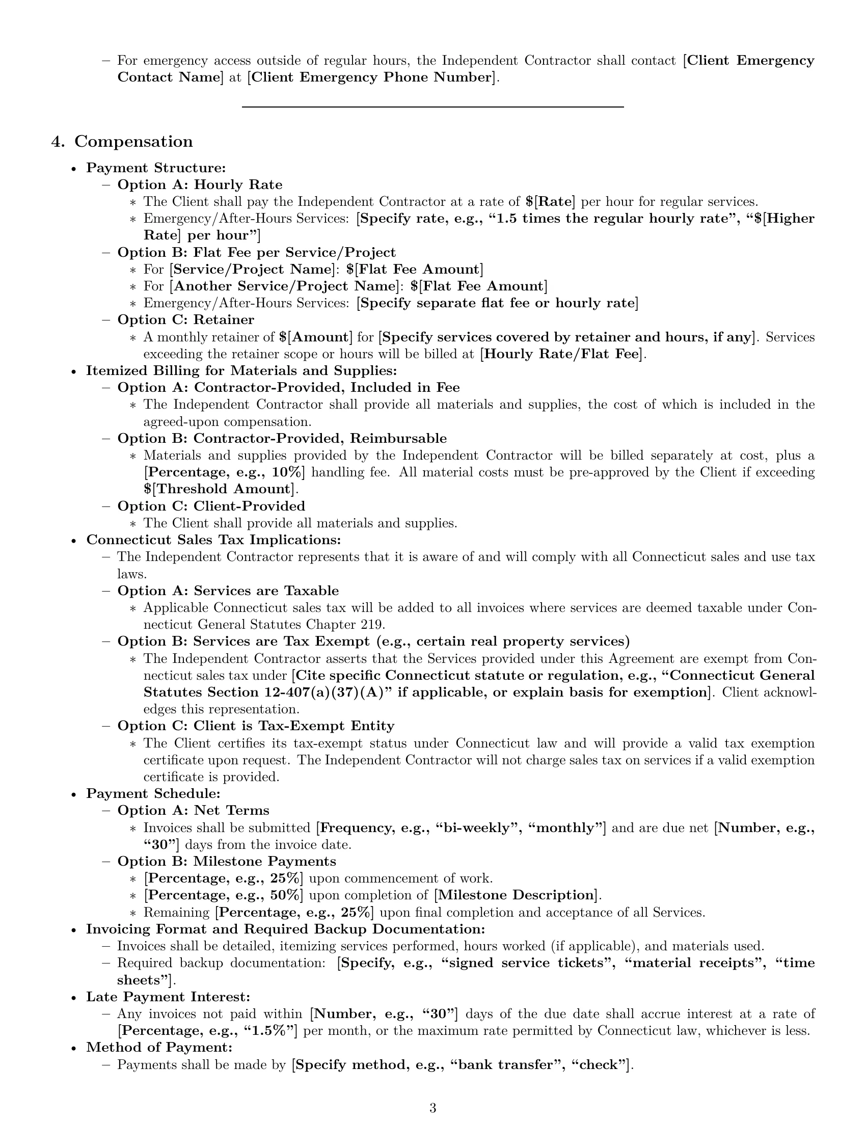 Preview page 3 of Pro Connecticut maintenance independent contractor agreement template