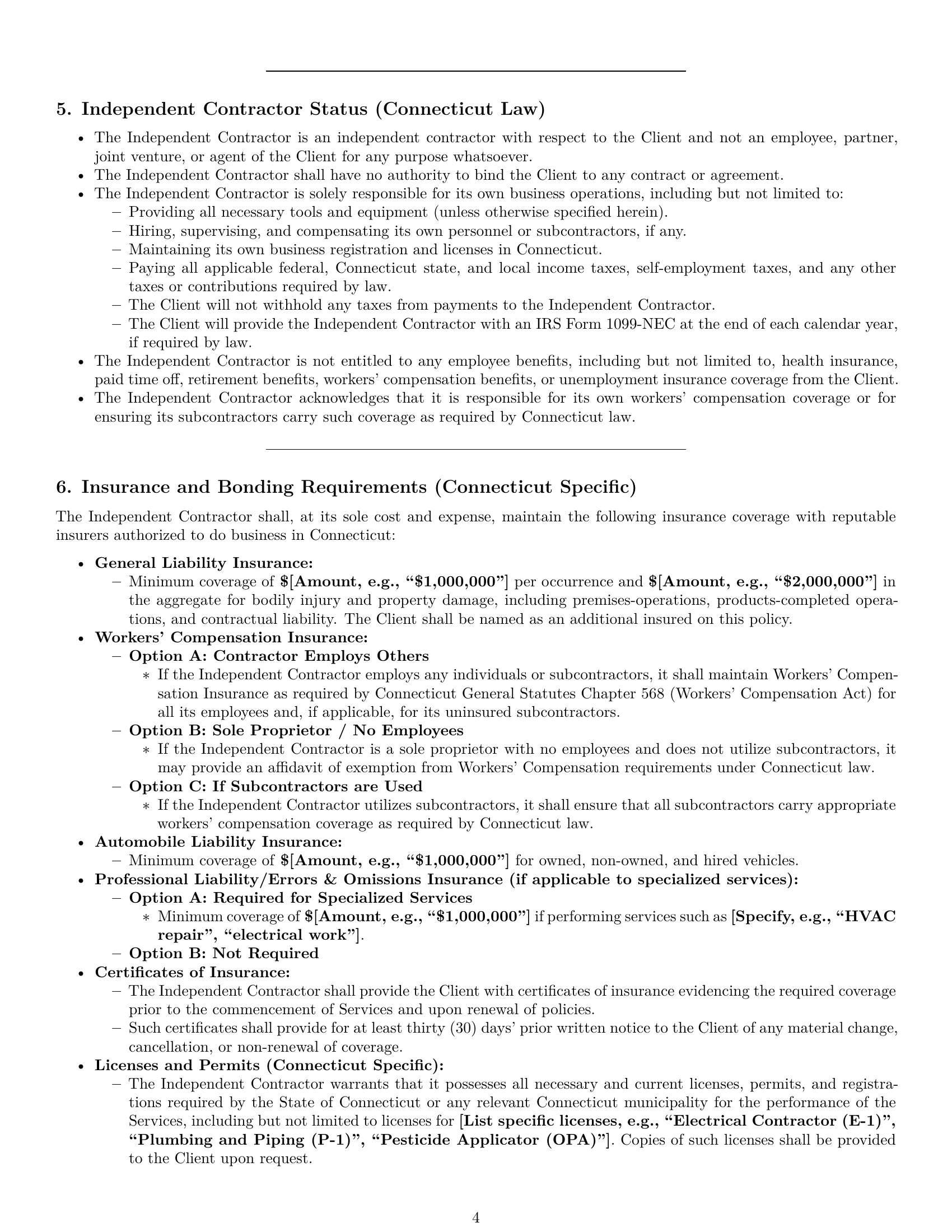 Preview page 4 of Pro Connecticut maintenance independent contractor agreement template