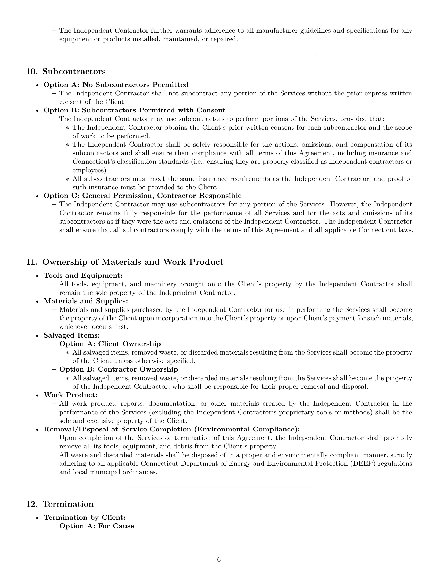 Preview page 6 of Pro Connecticut maintenance independent contractor agreement template