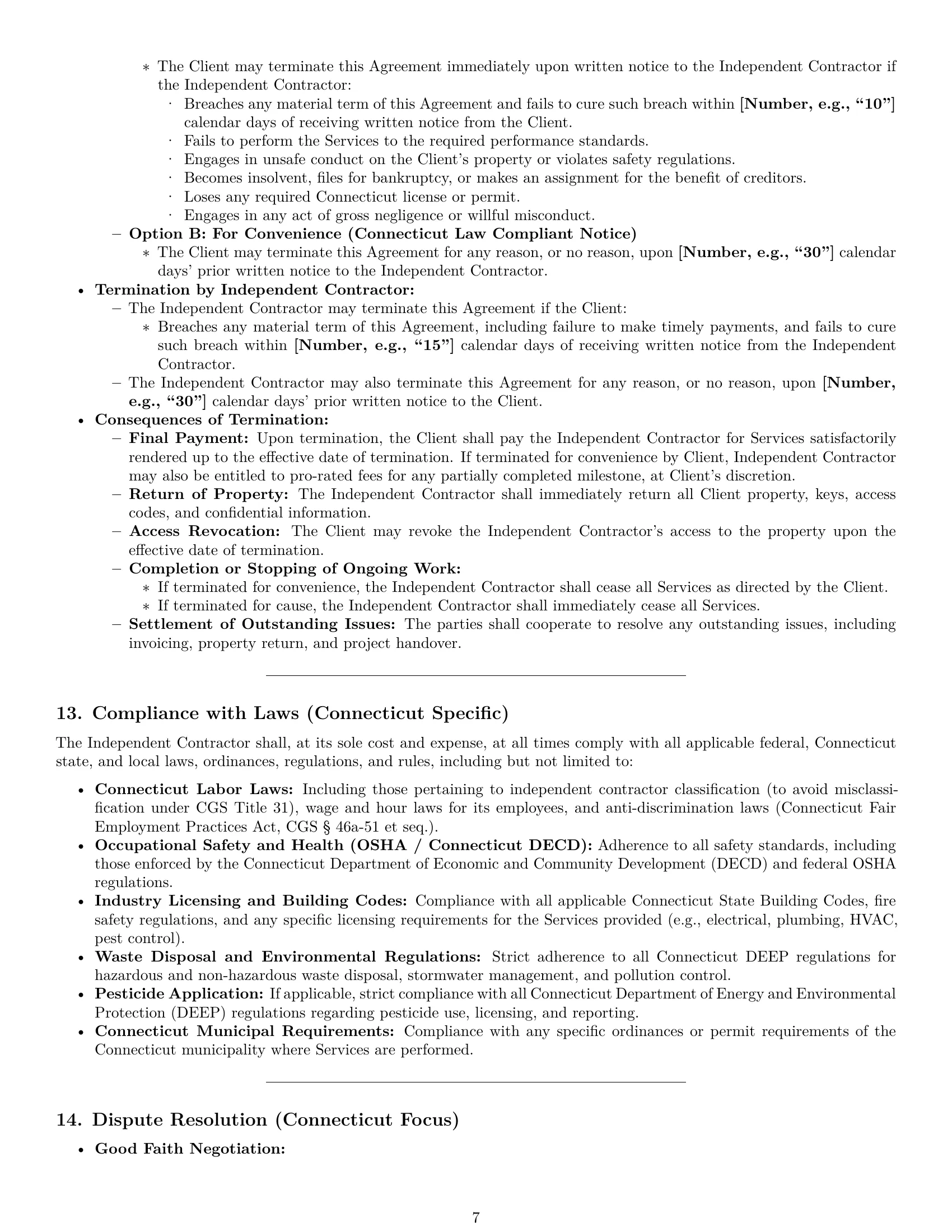 Preview page 7 of Pro Connecticut maintenance independent contractor agreement template