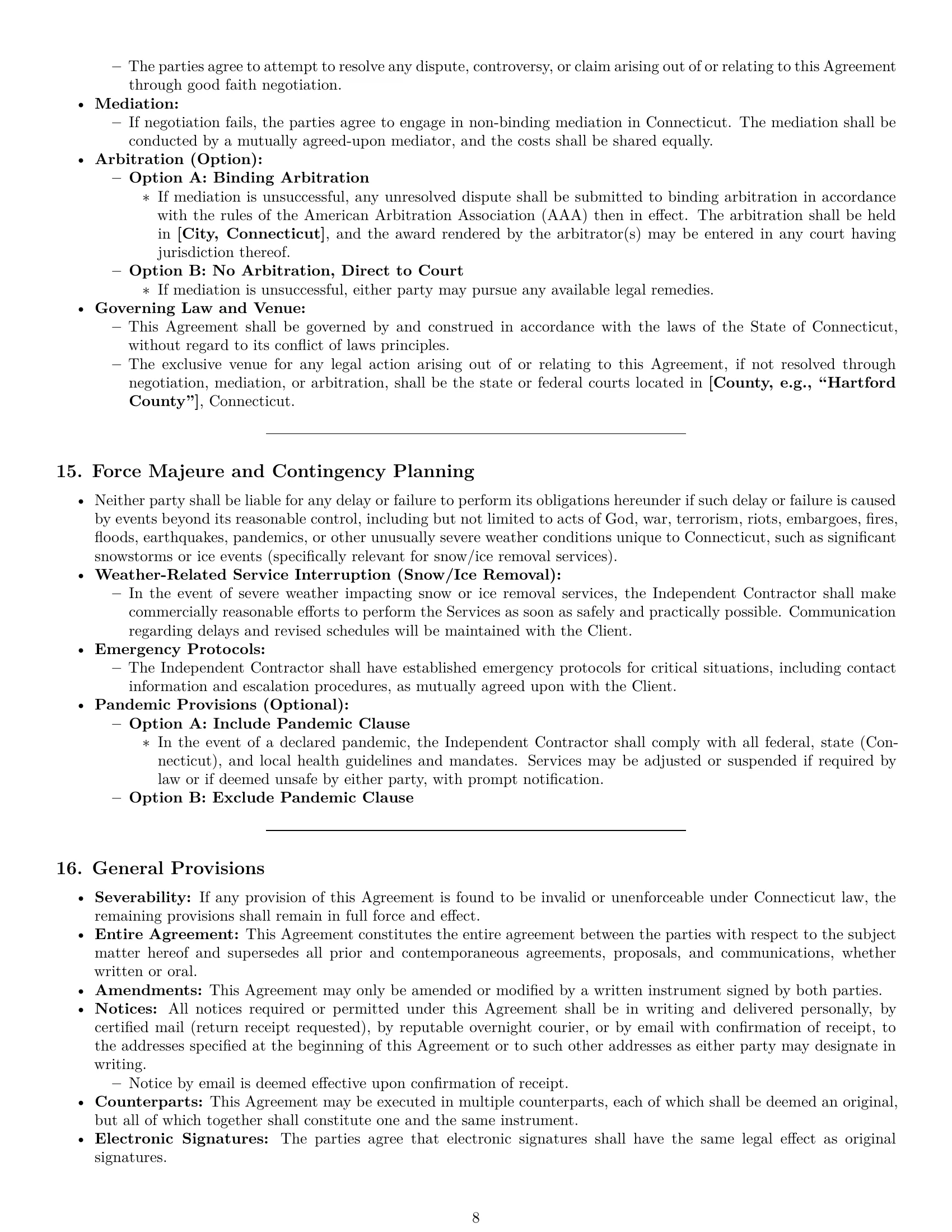 Preview page 8 of Pro Connecticut maintenance independent contractor agreement template
