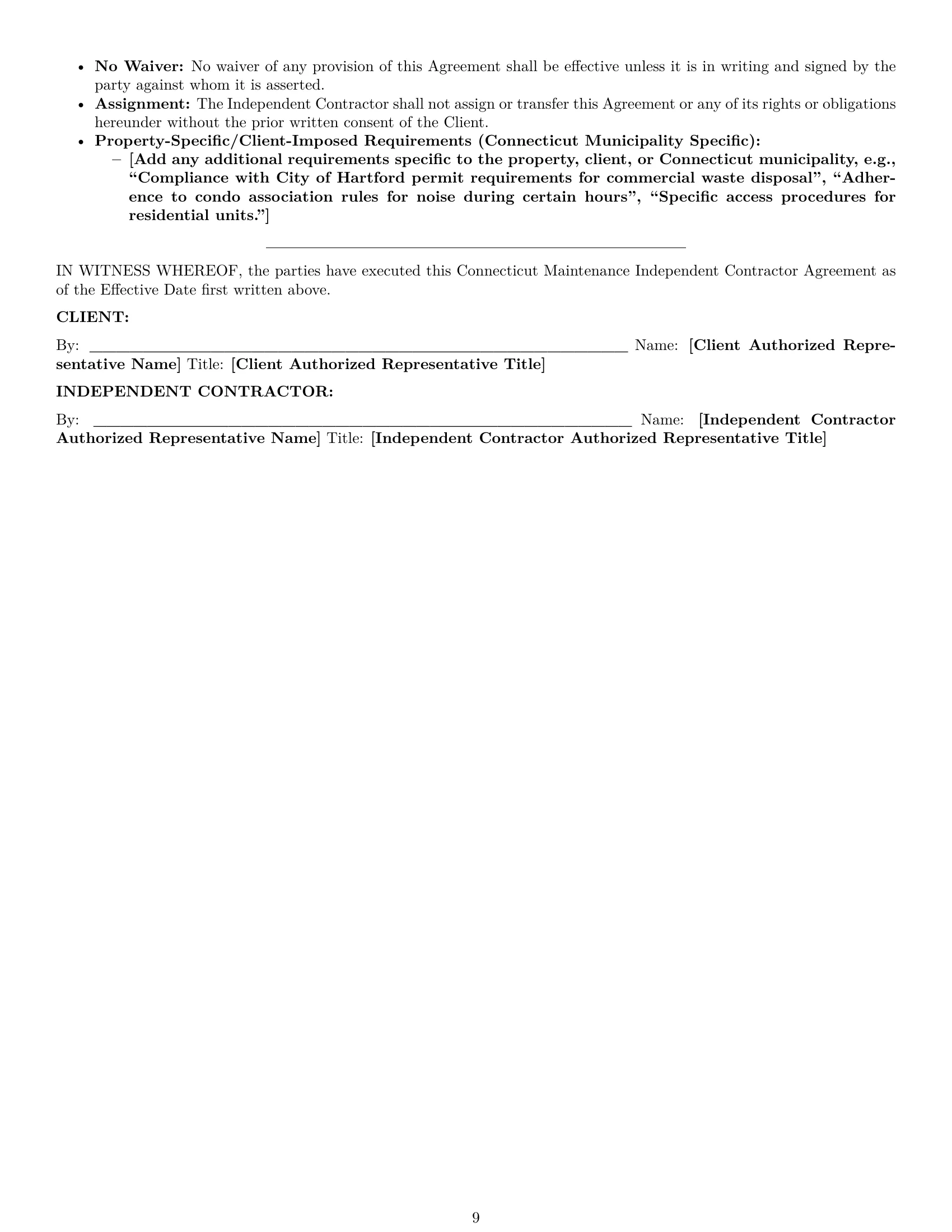Preview page 9 of Pro Connecticut maintenance independent contractor agreement template