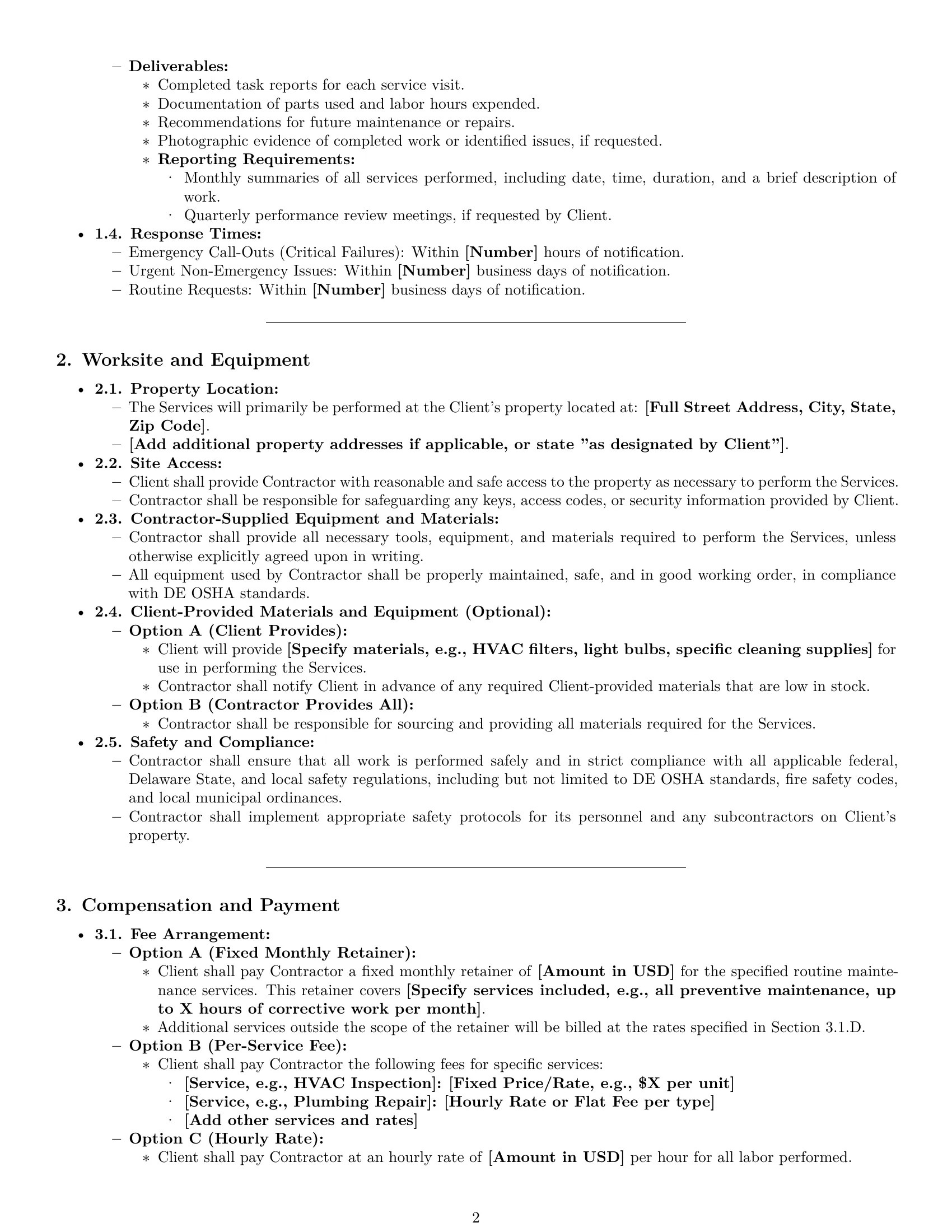 Preview page 2 of Pro Delaware maintenance independent contractor agreement template