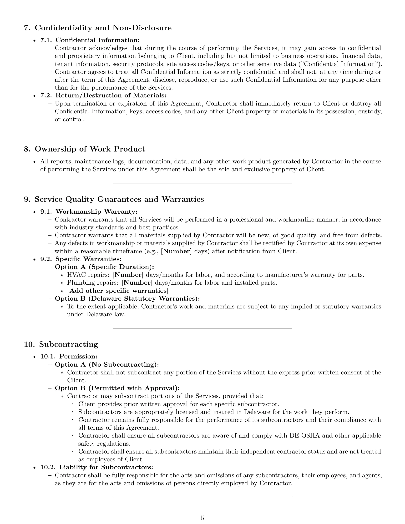 Preview page 5 of Pro Delaware maintenance independent contractor agreement template