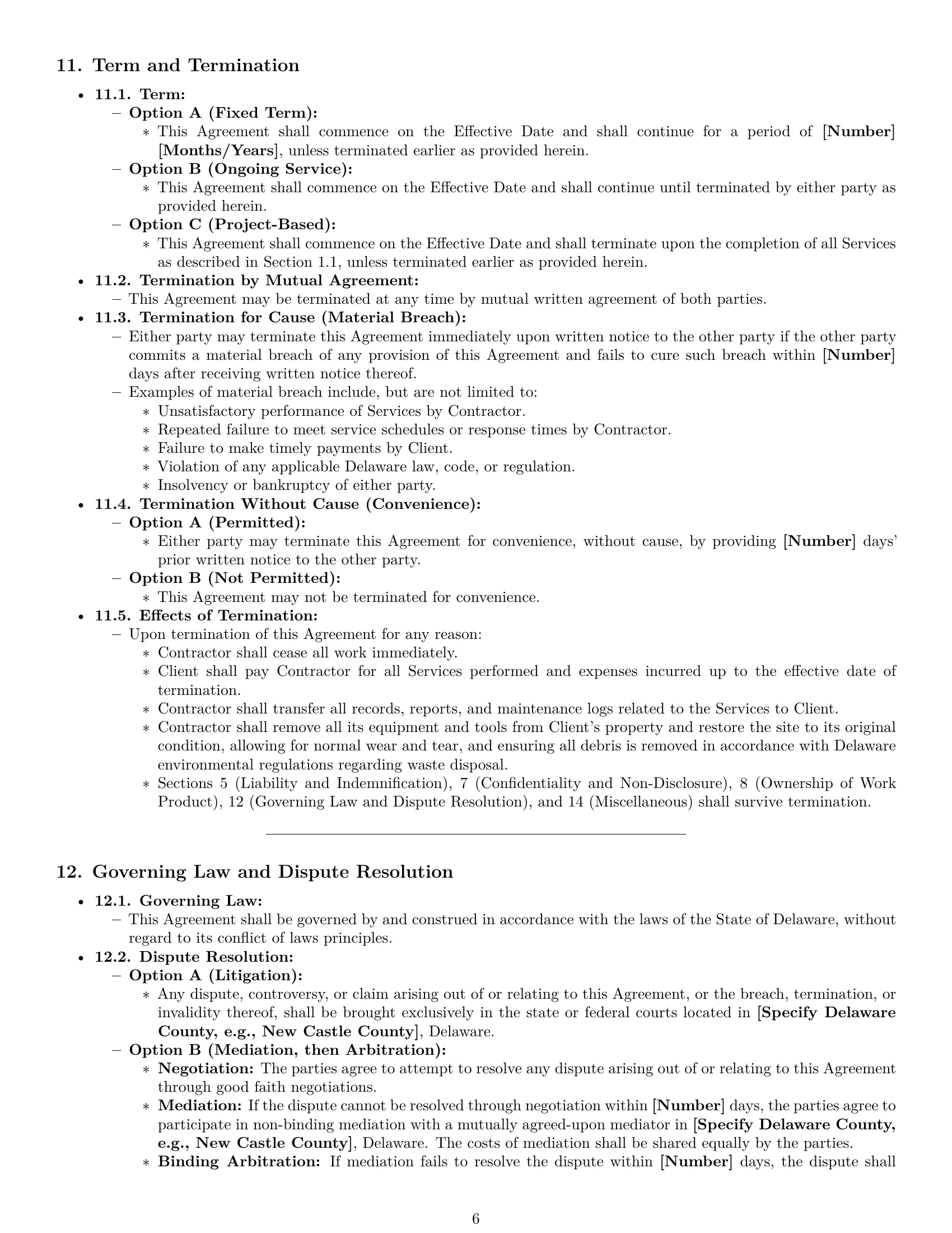 Preview page 6 of Pro Delaware maintenance independent contractor agreement template