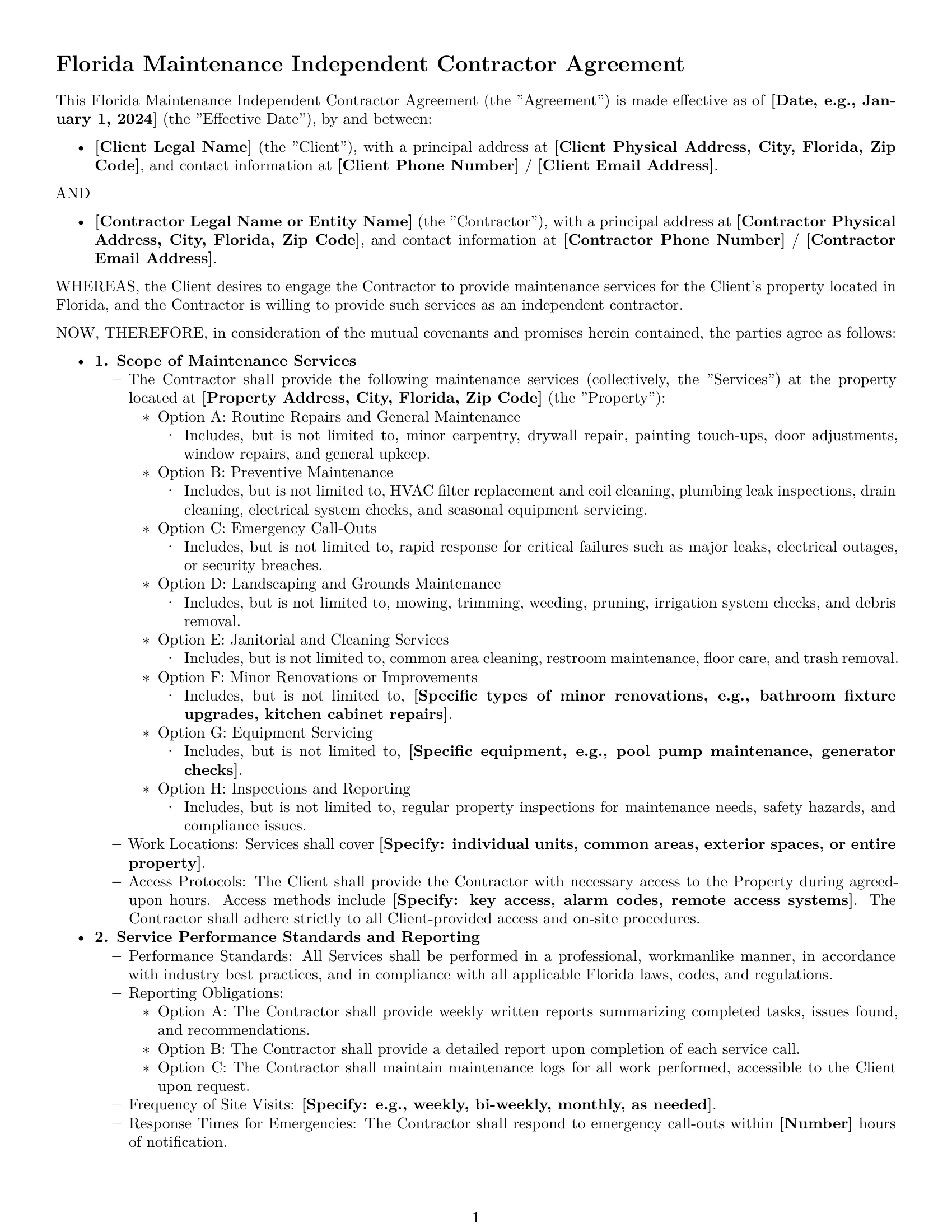 Preview page 1 of Pro Florida maintenance independent contractor agreement template