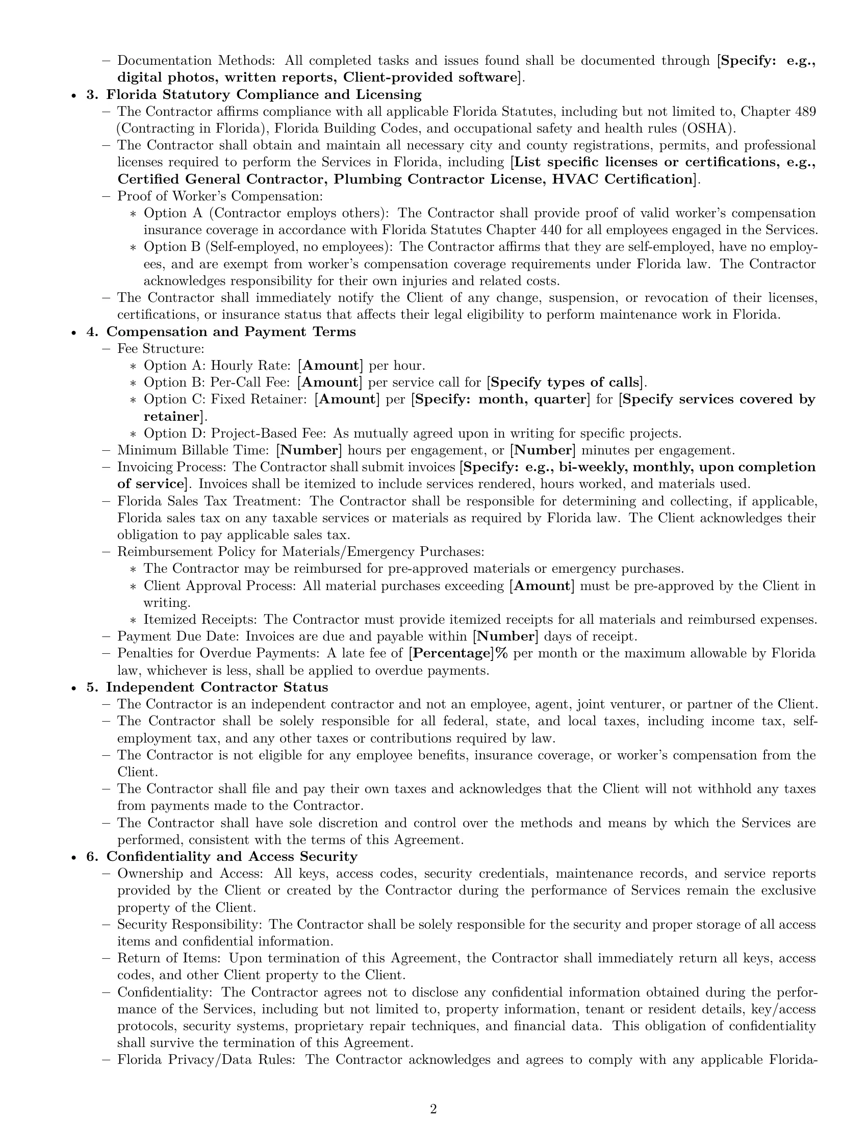 Preview page 2 of Pro Florida maintenance independent contractor agreement template