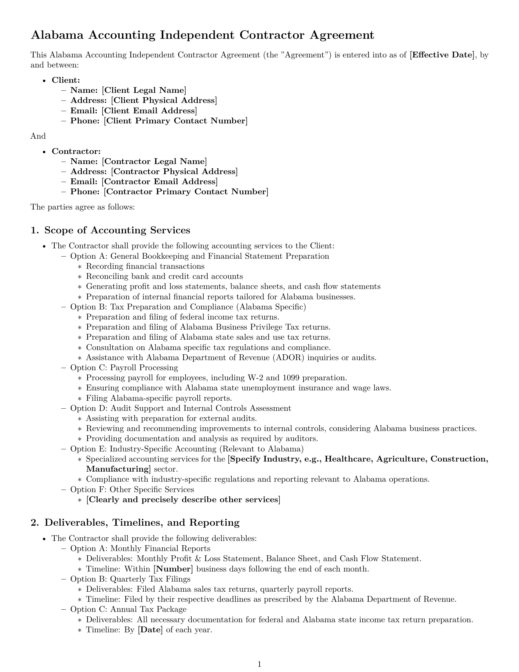 Preview page 1 of Pro Alabama accounting independent contractor agreement template