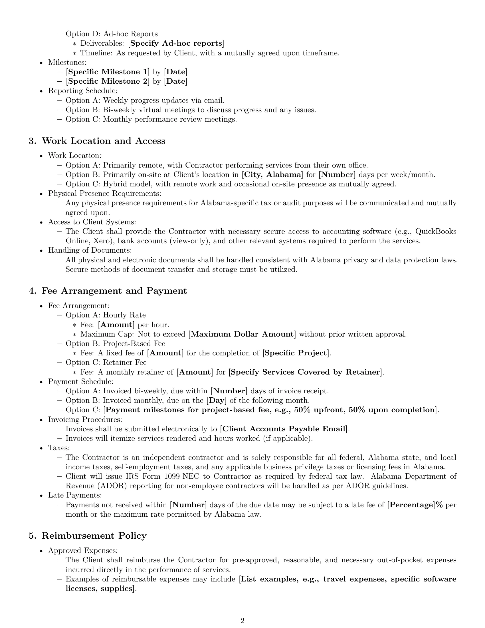 Preview page 2 of Pro Alabama accounting independent contractor agreement template
