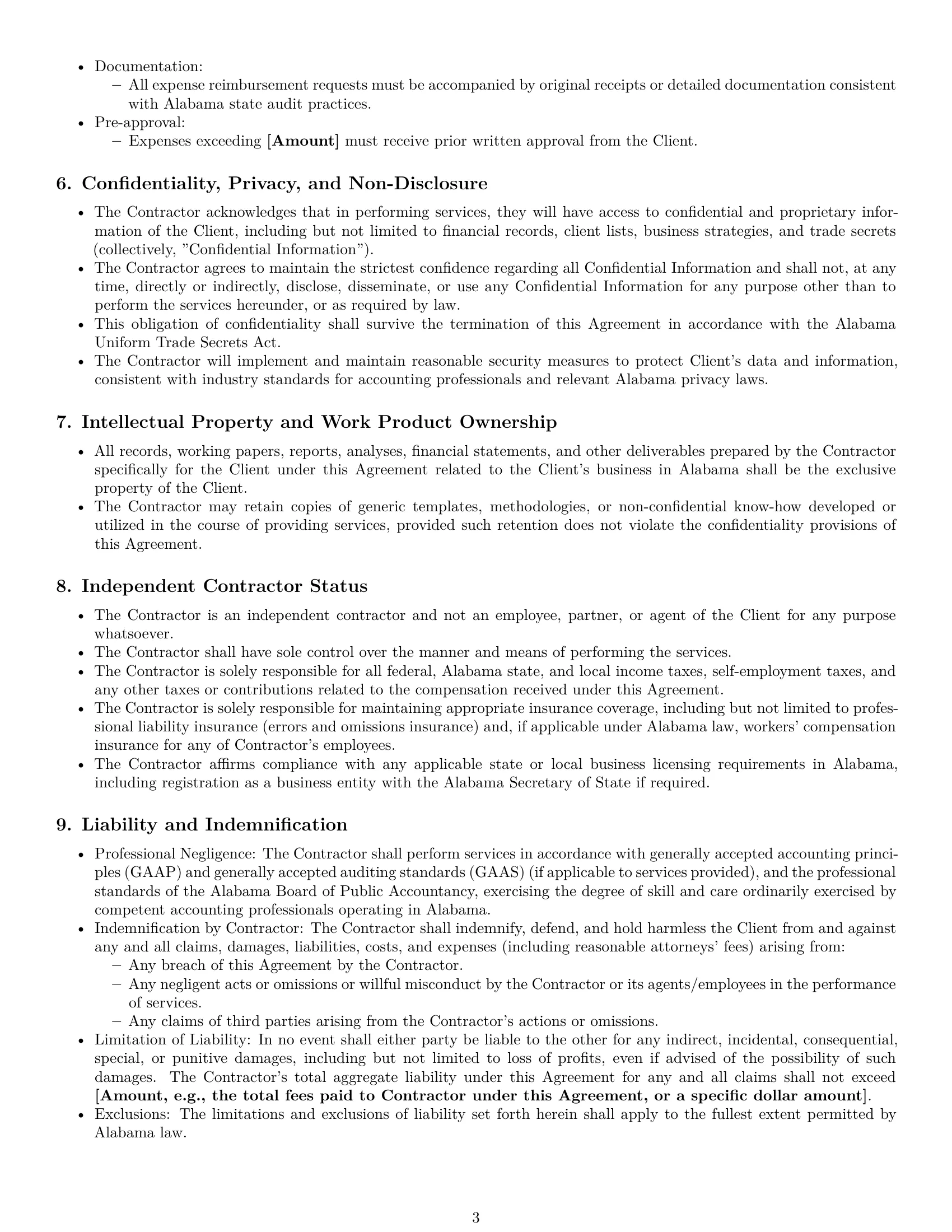 Preview page 3 of Pro Alabama accounting independent contractor agreement template
