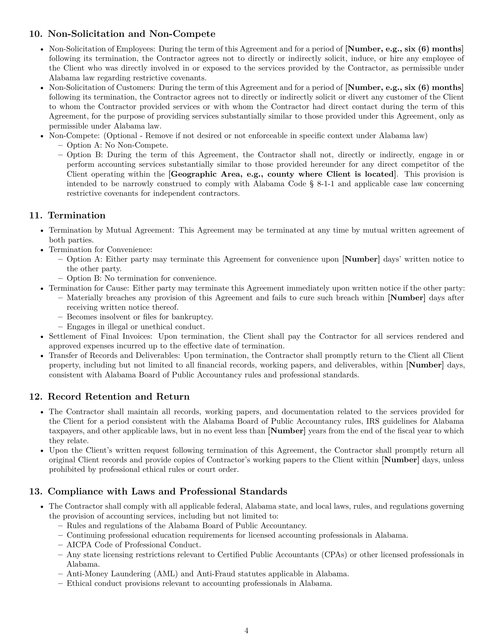 Preview page 4 of Pro Alabama accounting independent contractor agreement template